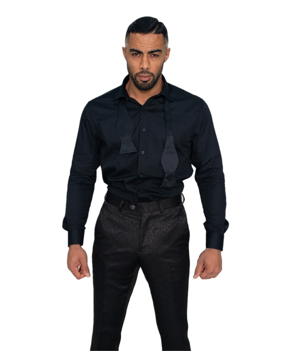 Herren Baumwolle Klassisches Kragen Slim Fit Hemd - Schwarz