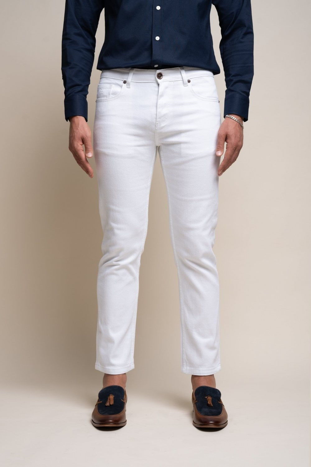 Jean en denim stretch ajusté en coton pour hommes - MILANO - Blanc