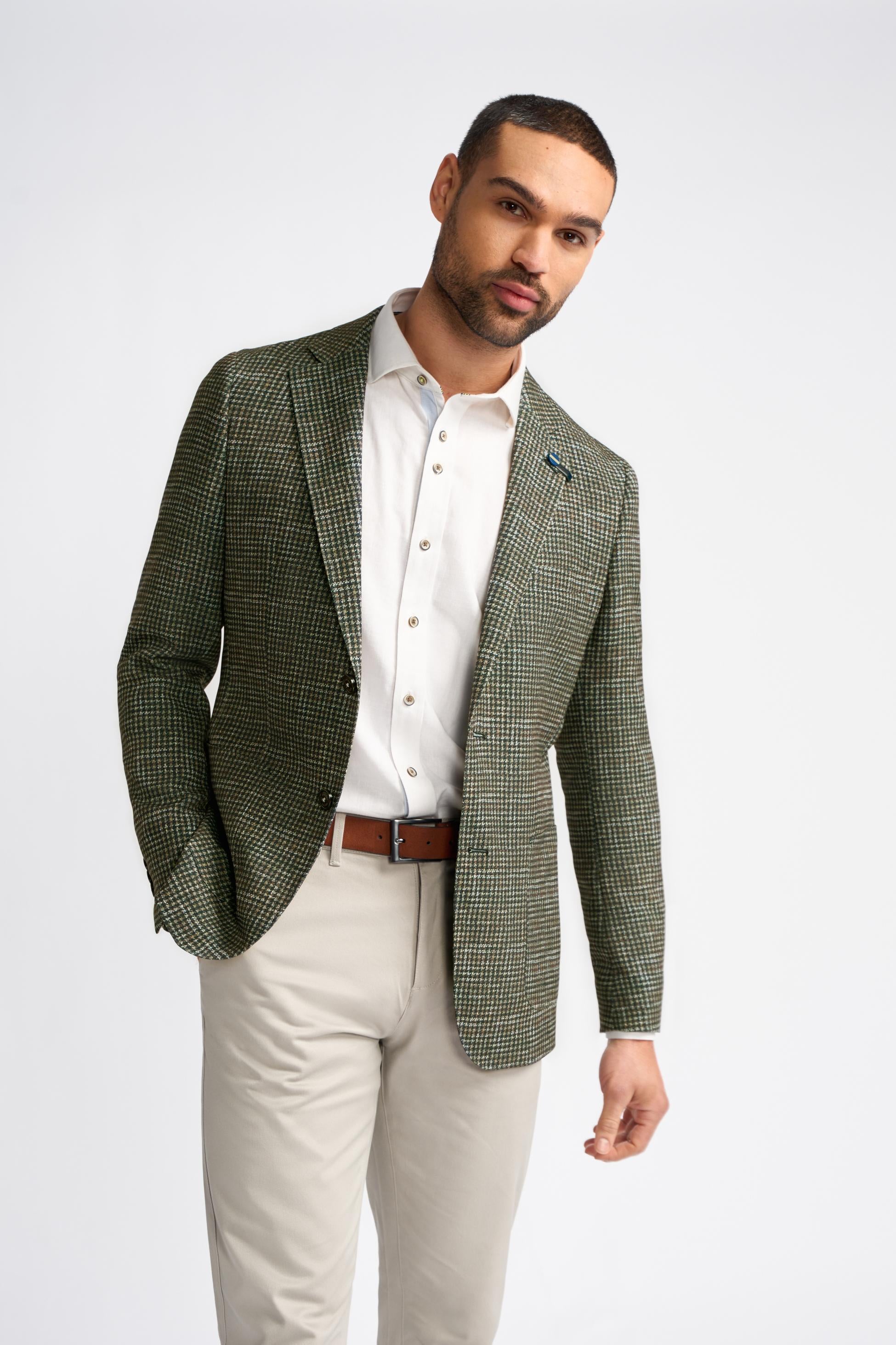 Blazer en Tweed à Motif Pied-de-Poule Vert Forêt pour Homme - RIVA - Vert Forêt