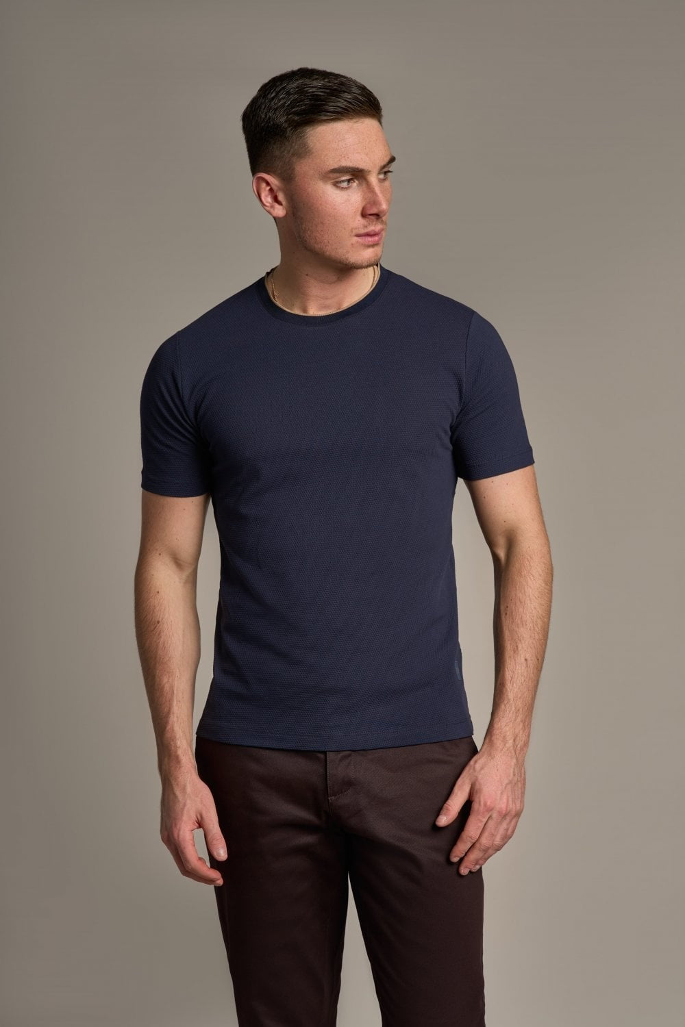 Herren Baumwoll Slim Fit T-Shirt - BYRON - Marineblau