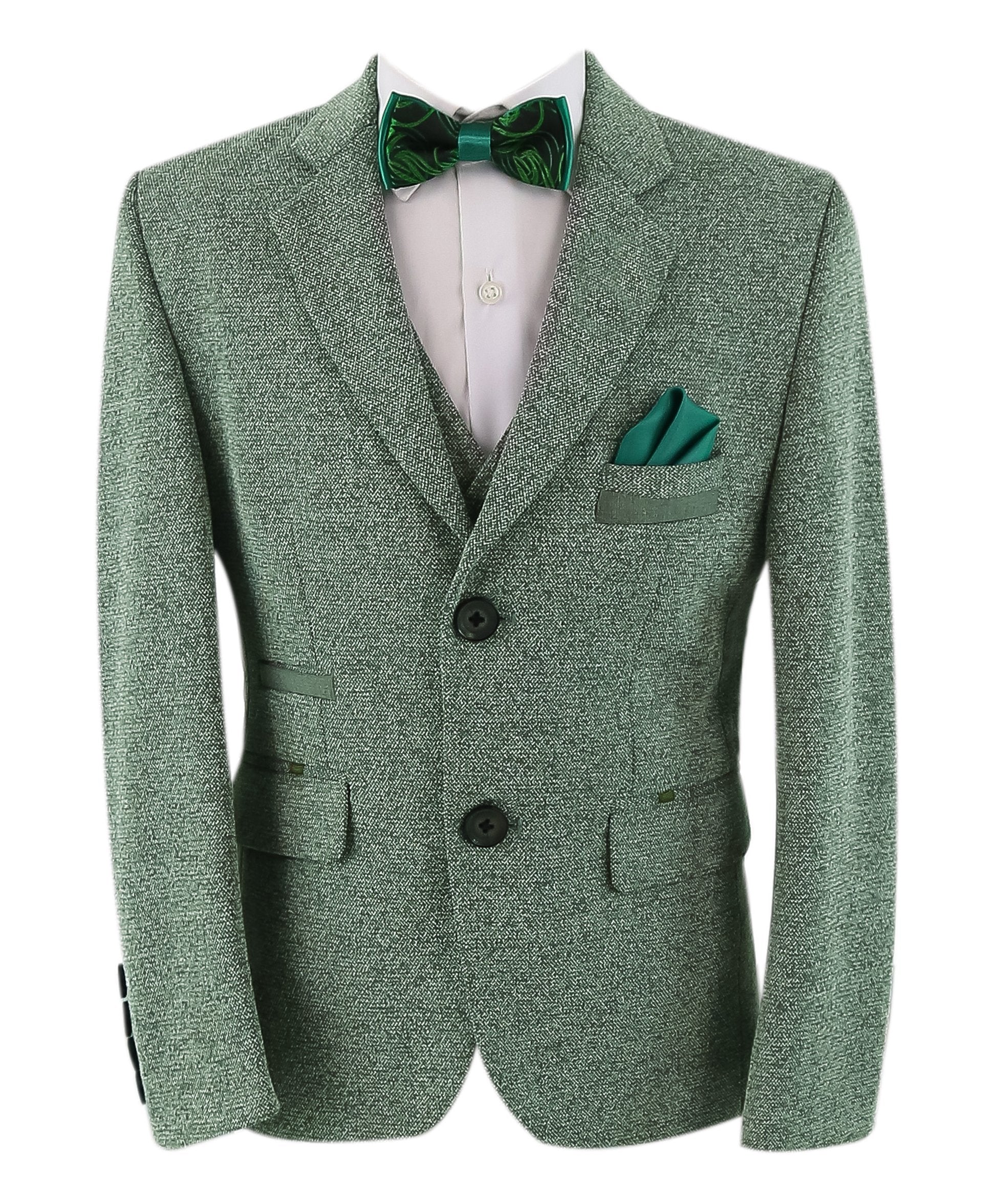 Boys Cotton Slim Fit Blazer and Waistcoat Set - Frank - Green