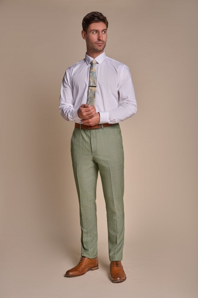 Herren Slim Fit Tweed Karo Anzug - CARIDI SAGE - Salbeigrün