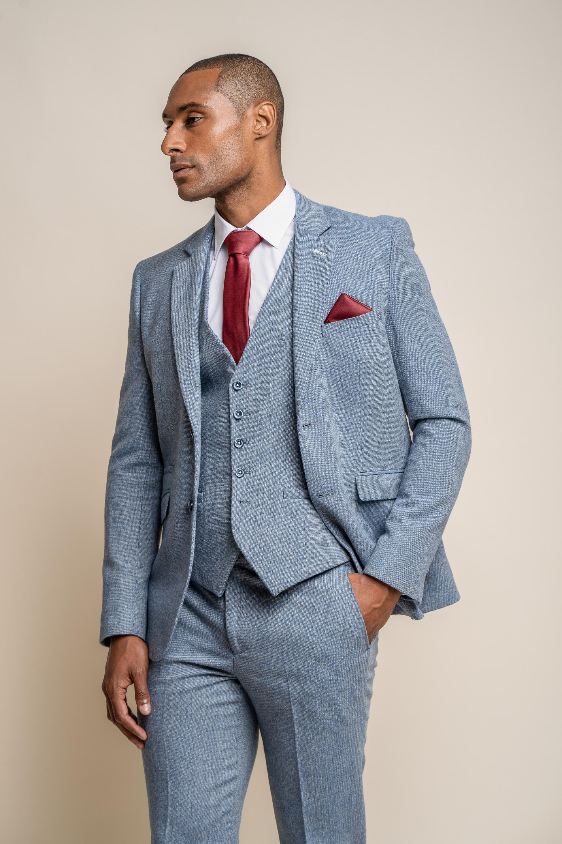 Veste de Costume en Tweed Slim Fit pour Homme - WELLS Blue - Bleu Clair