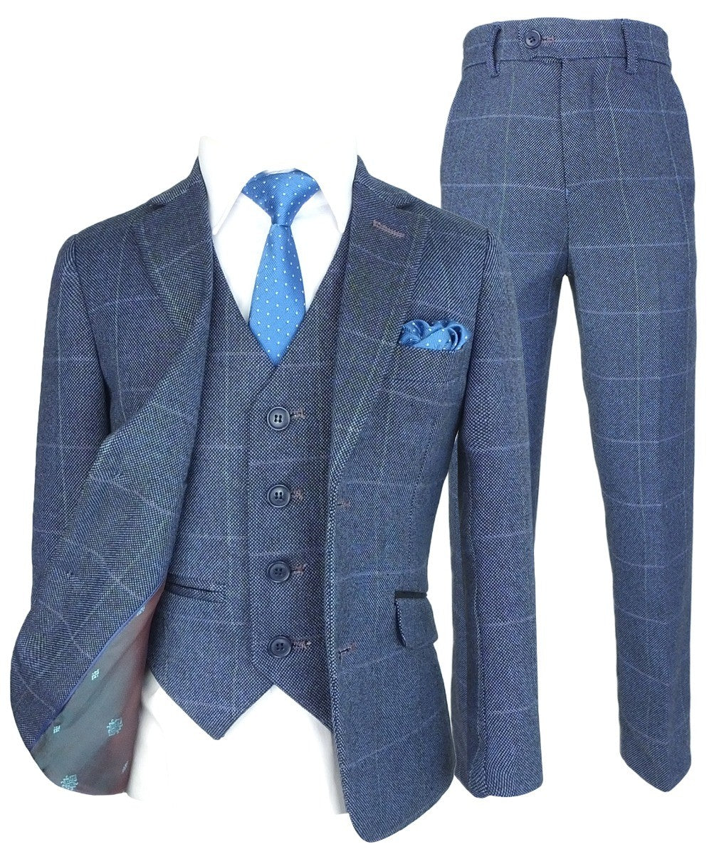 Costume en Tweed à Carreaux Exclusif Bleu pour Garçons - Bleu