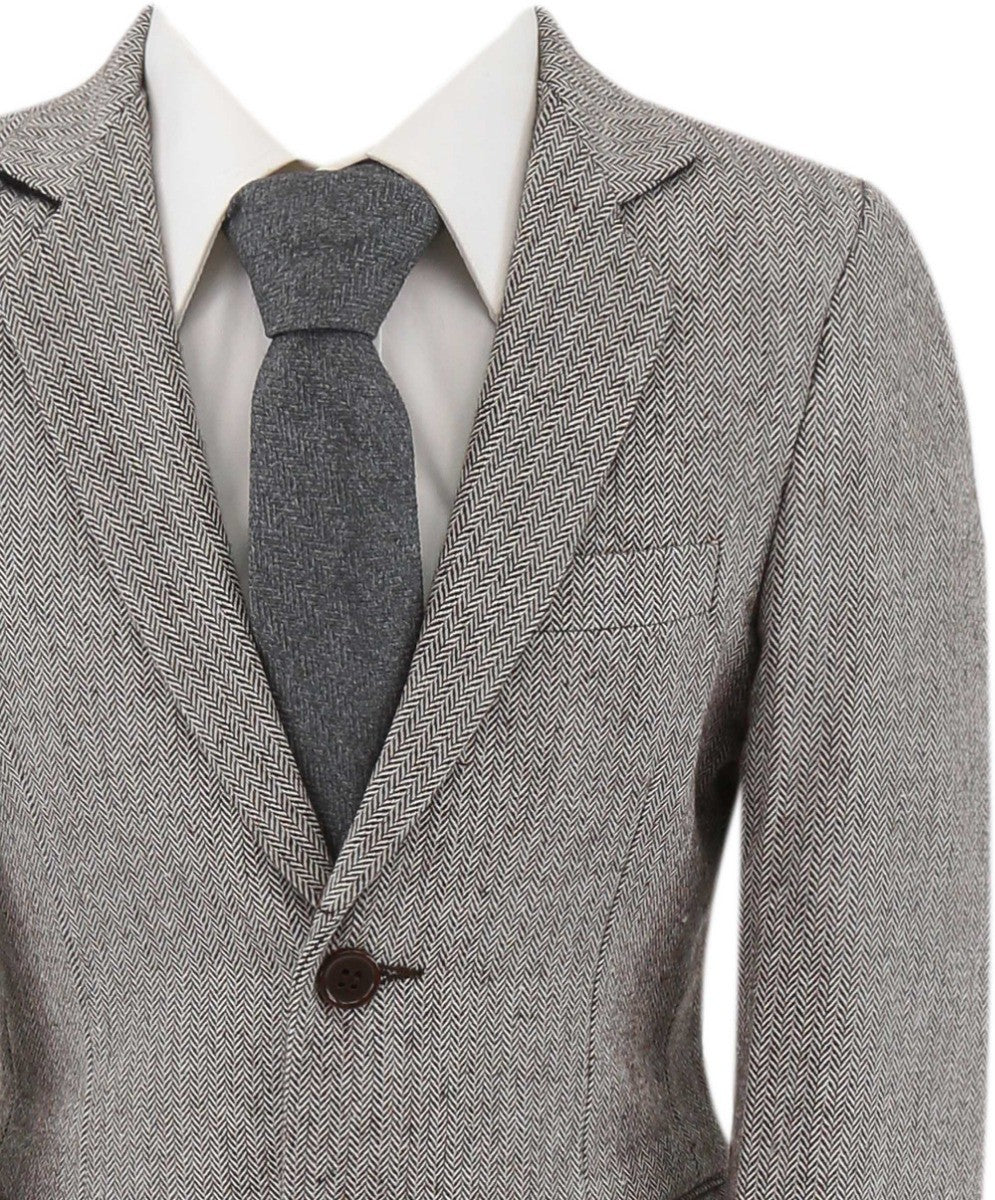 Jungen Fischgrät Tweed Formeller Blazer - Hellgrau