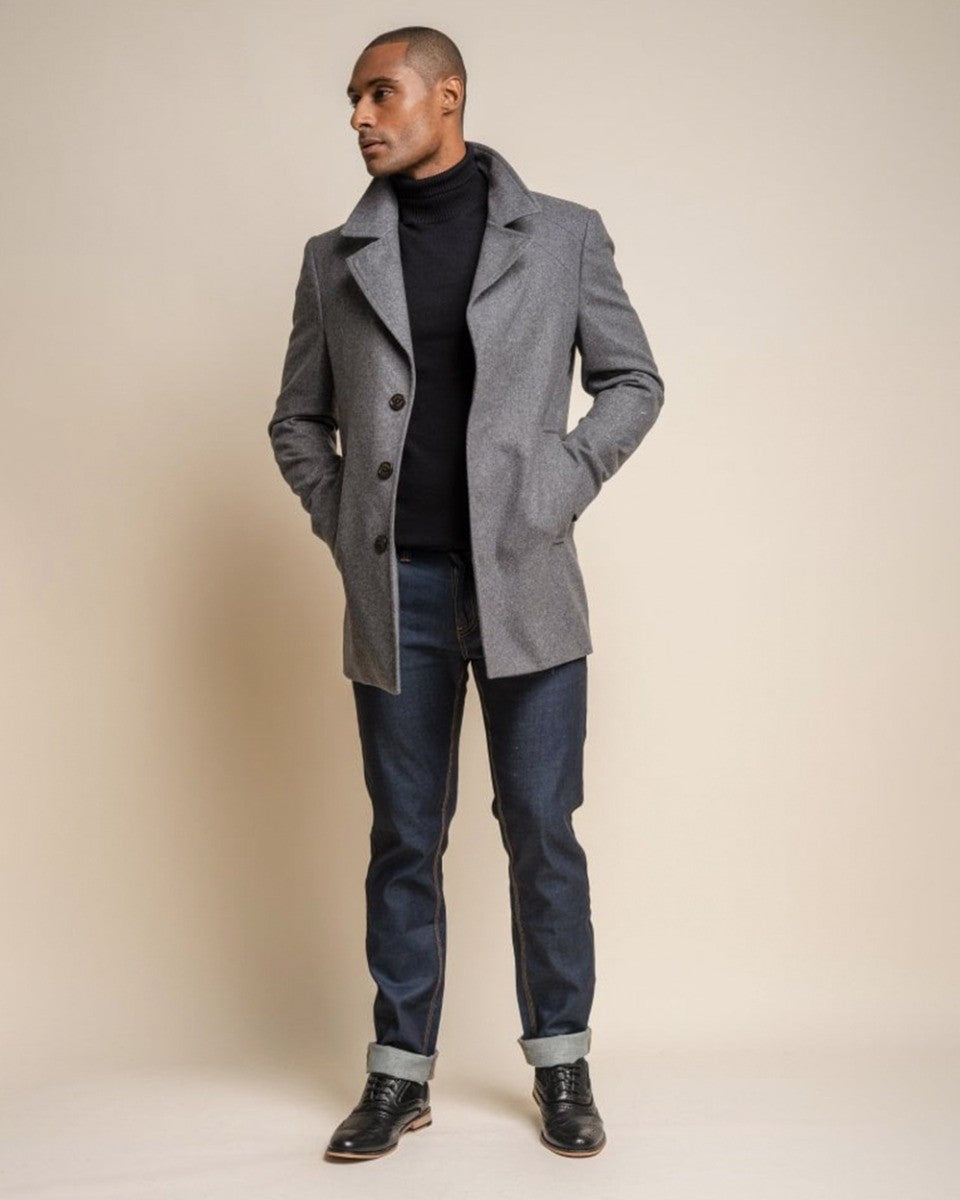 Manteau Mi-Long en Laine Mélangée pour Homme - NELSON - Gris Éteint