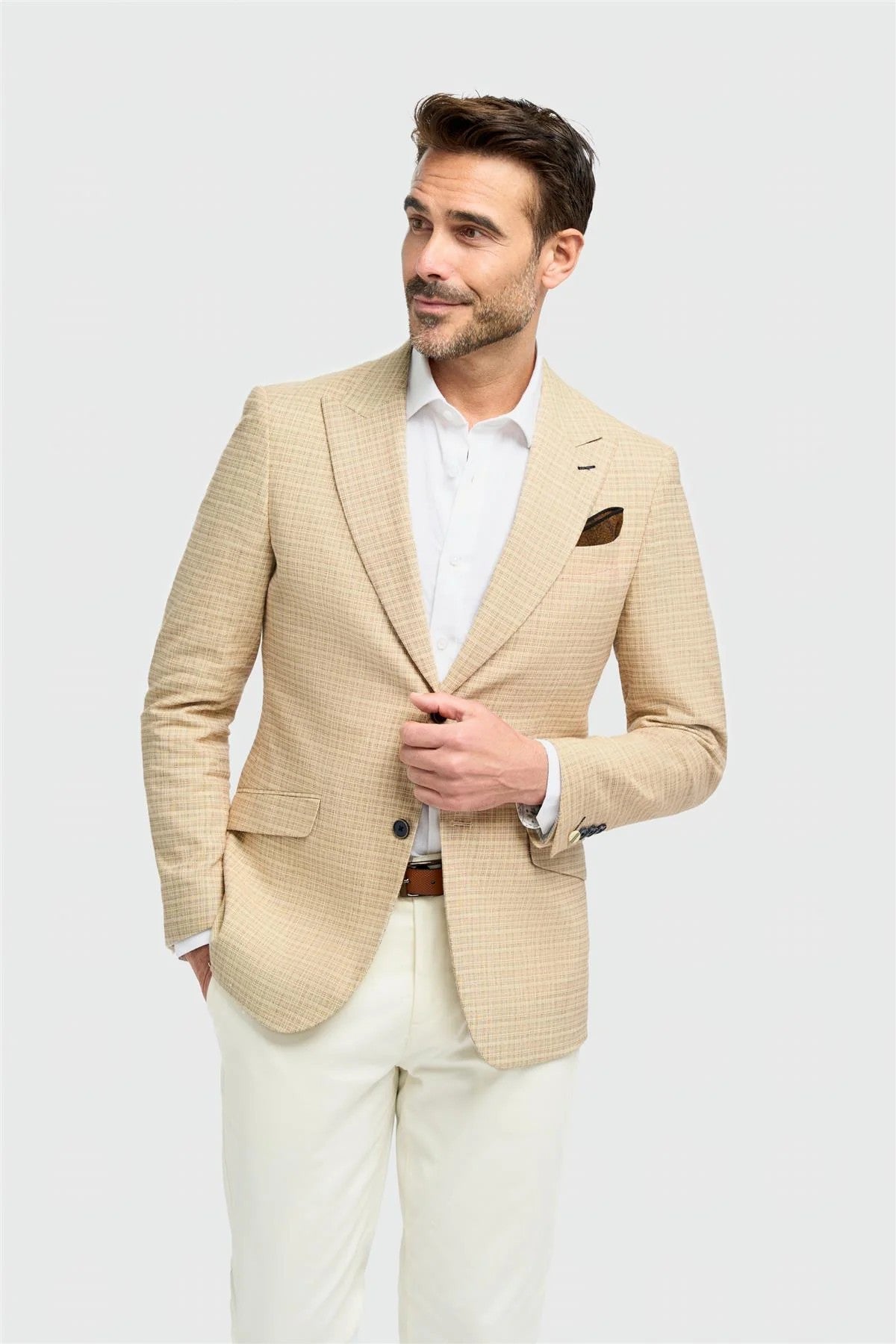 Herren Beiger Slim Fit Karo Blazer - KOVA - Beige