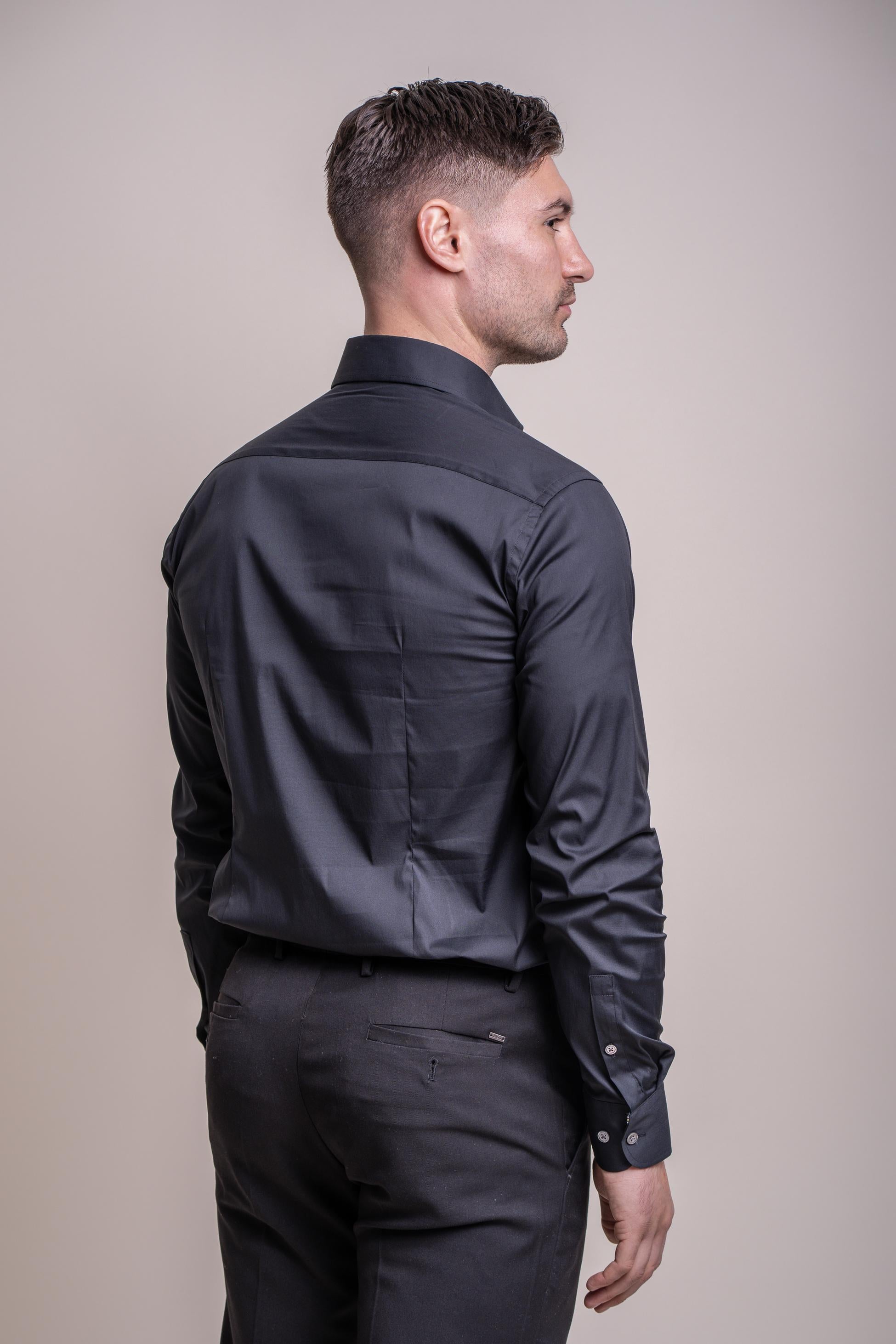 Chemise habillée ajustée en mélange de coton pour hommes - MONACO - Noir