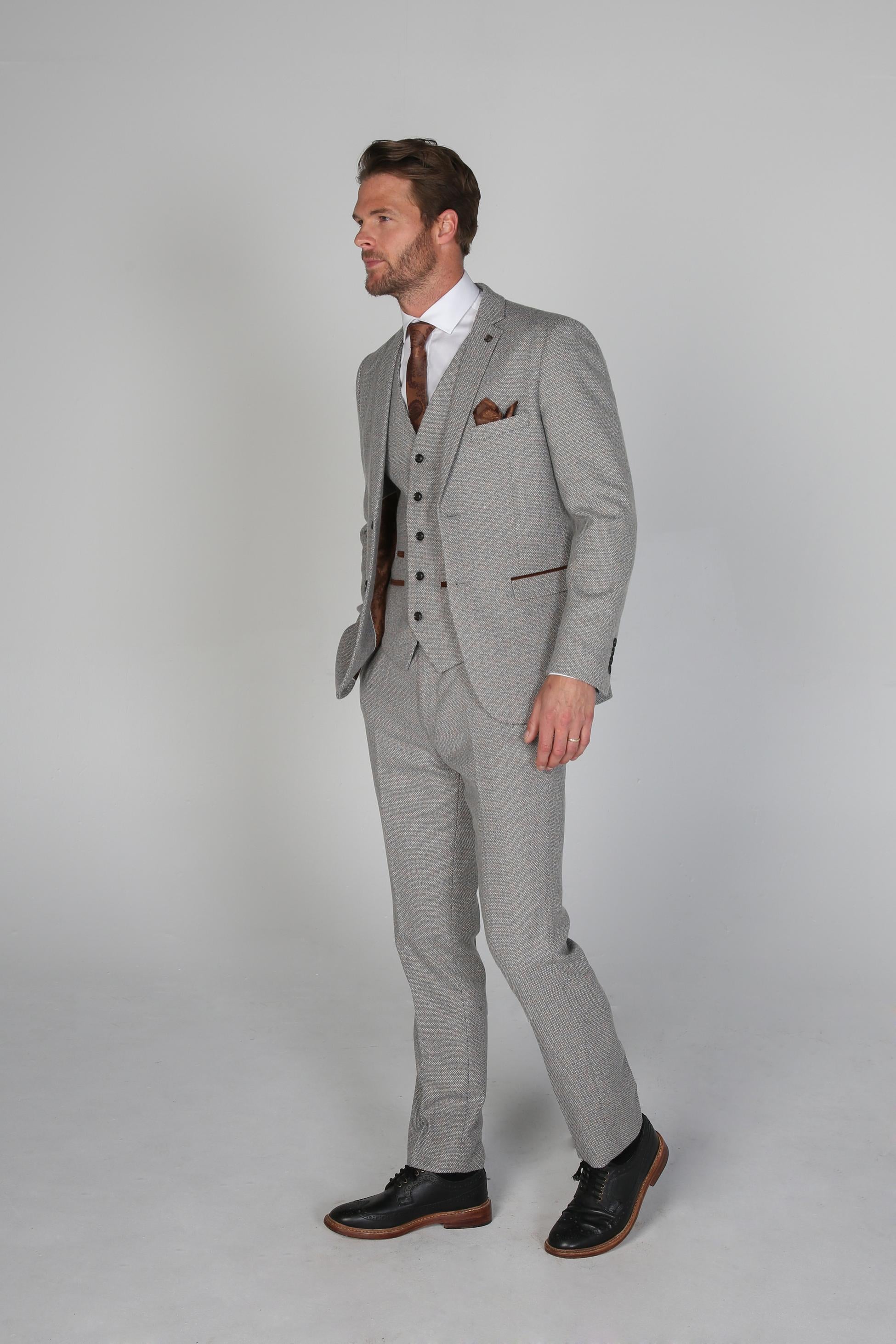 Men's Tweed-Like Tailored Fit  Formal Suit - RALPH - Cream