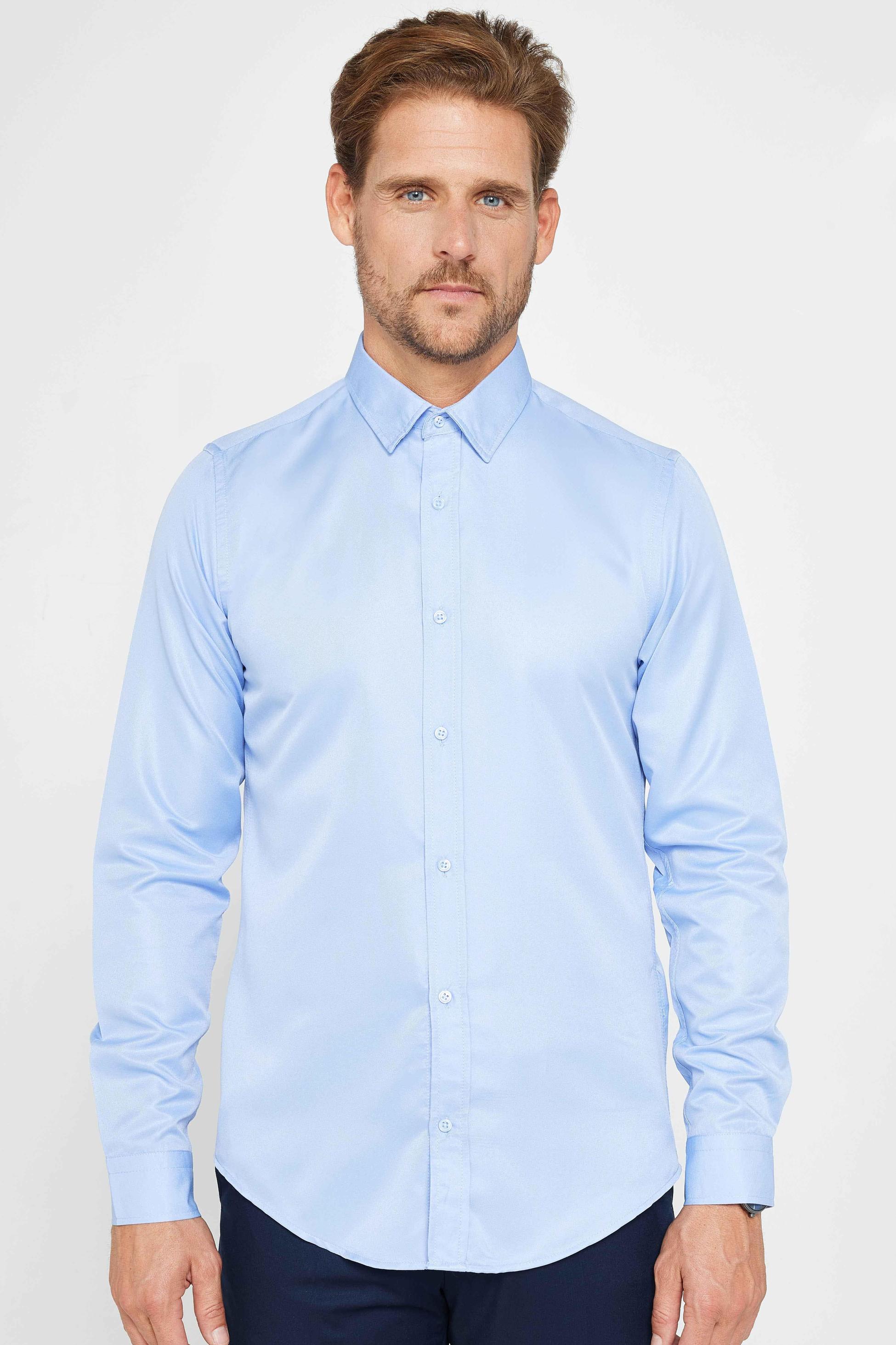 Herren Slim Fit Langarm Hemd - POLY - Himmelblau