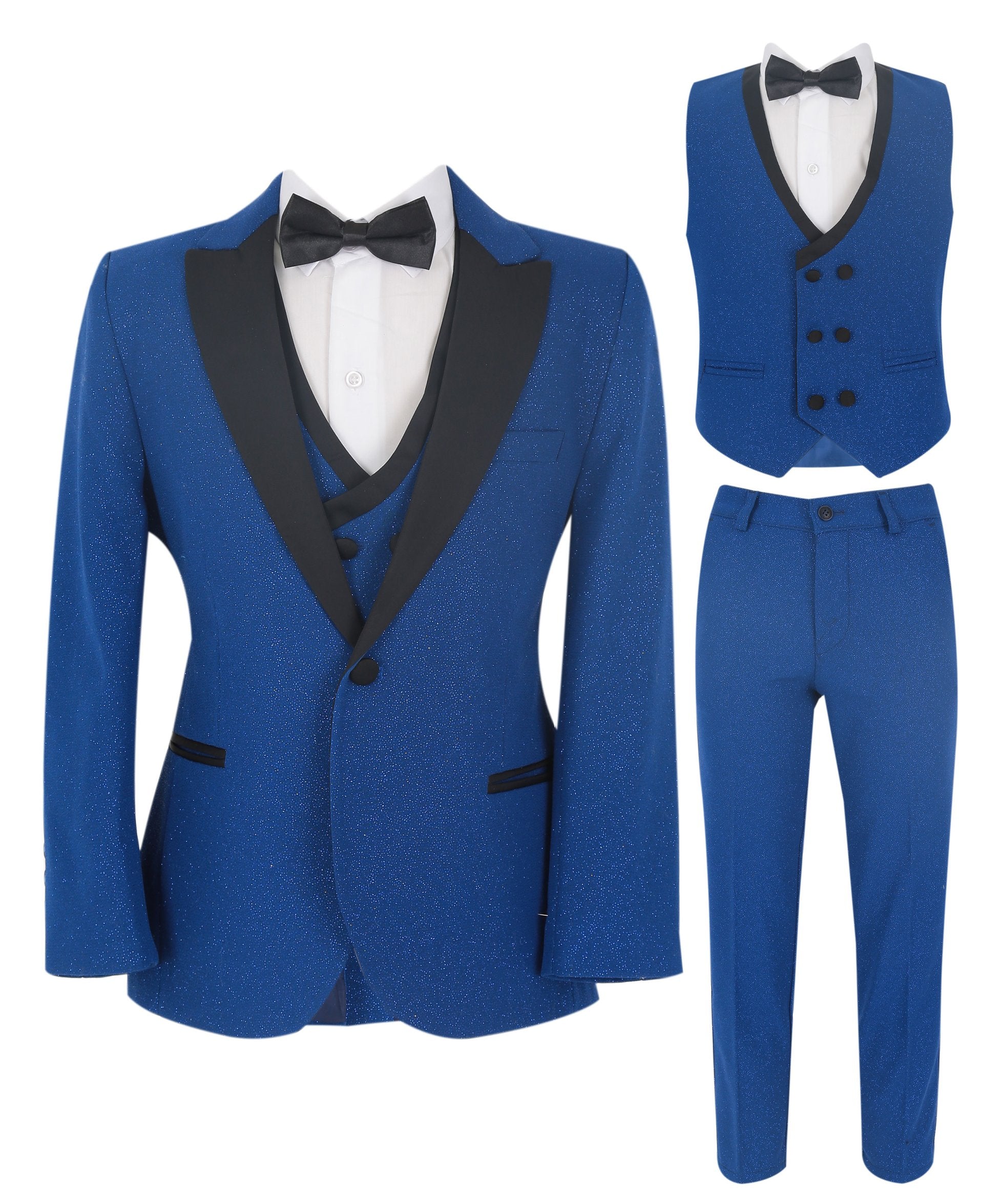 Jungen Glitzernder Slim Fit Tuxedo Dinner Anzug - Blau