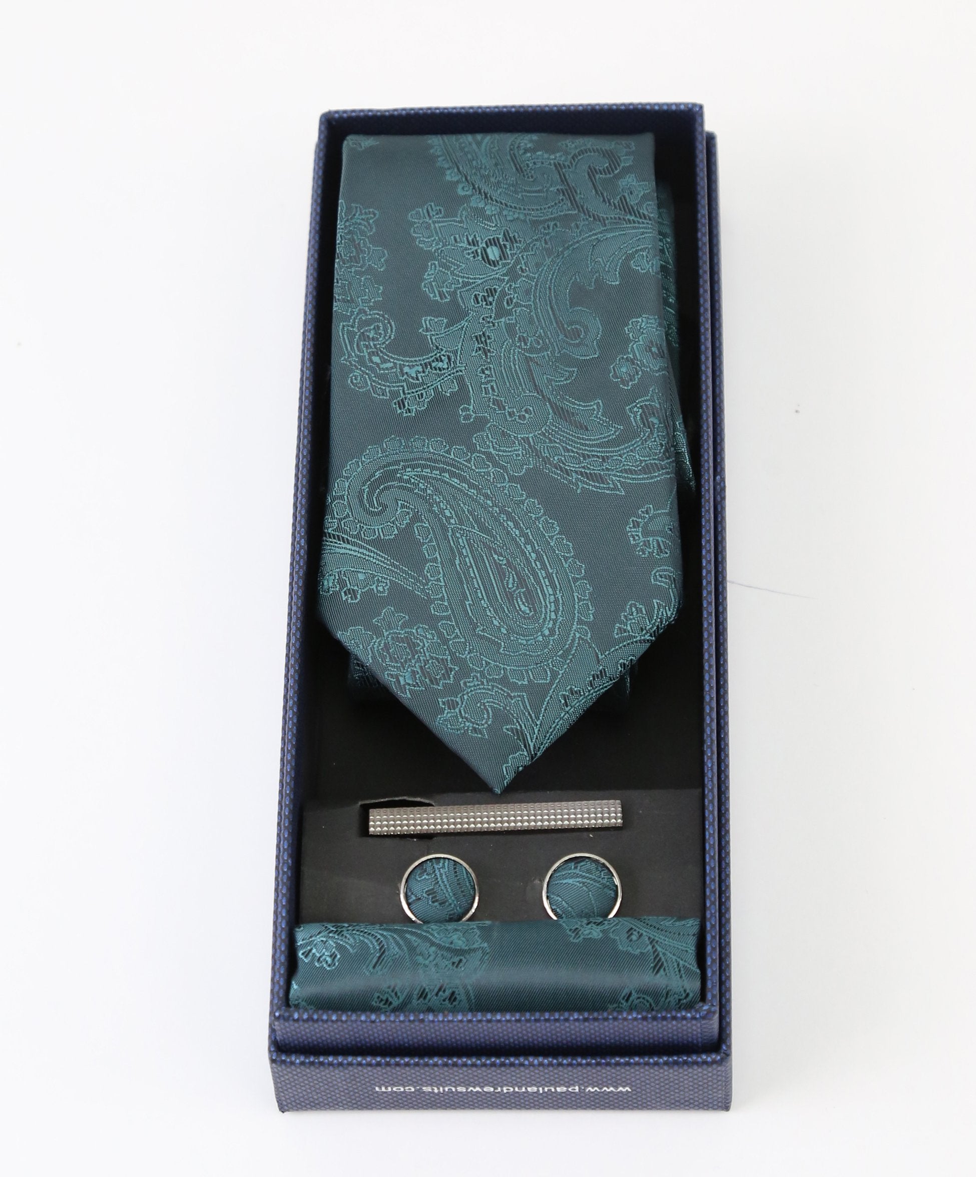 Ensemble cravate et boutons de manchette paisley pour hommes - Vert