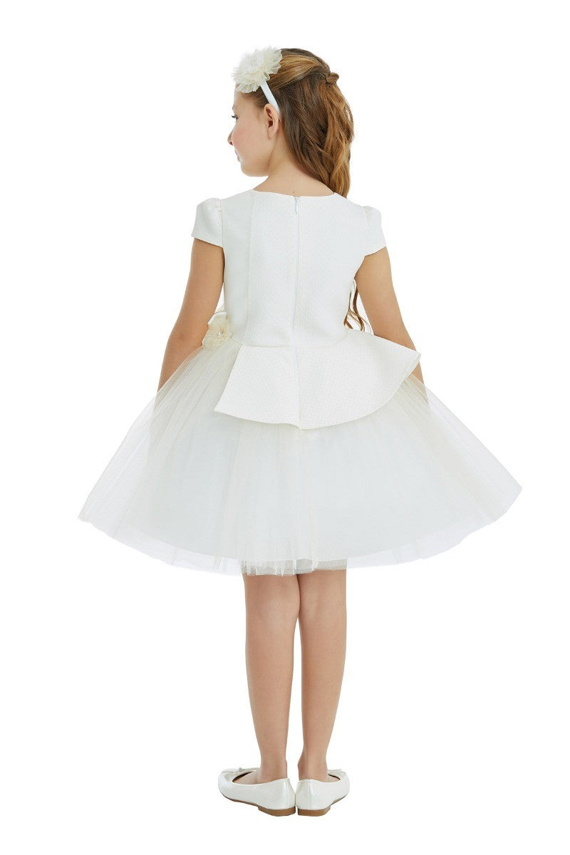 Robe à Pèlerine à Manches Courtes pour Filles - Ecru