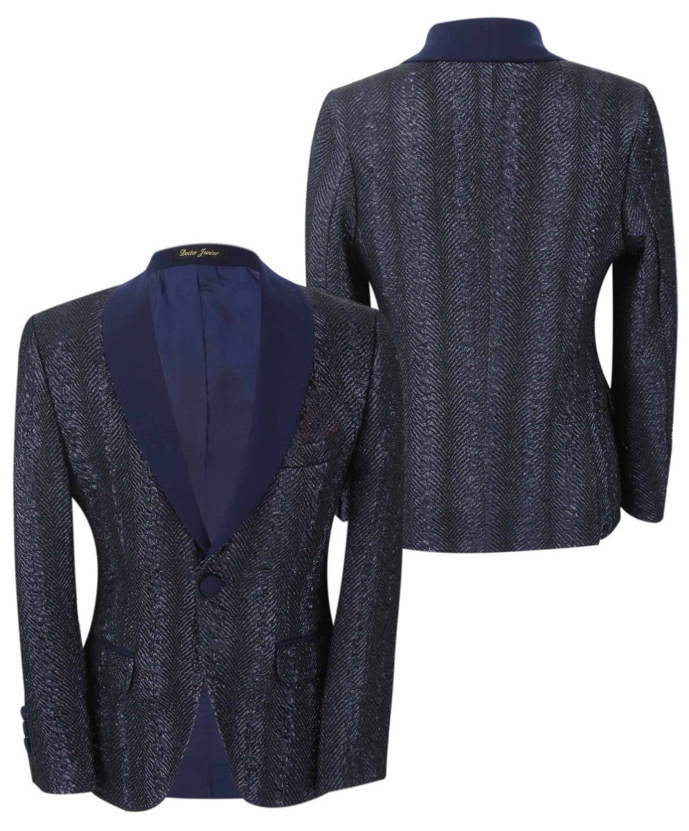 Costume de Smoking en Tweed Slim Fit pour Garçons - ROBBIE - Bleu Marine Foncé