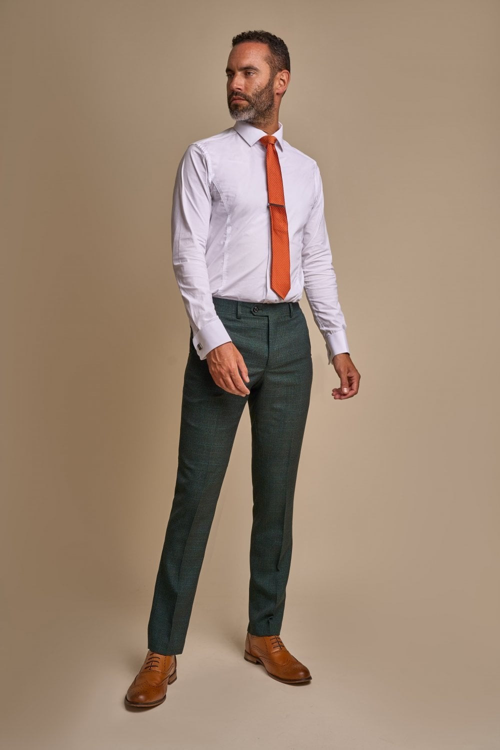 Herren Hahnentritt Karo Slim Fit Anzug - CARIDI - Olivgrün