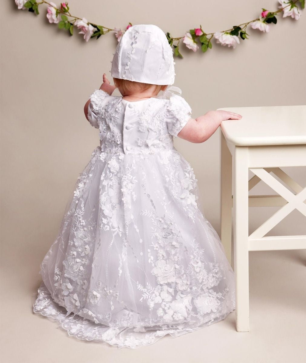 Baby Mädchen Spitzen Erbstück Taufkleid & Häubchen - RACHEAL - Weiß