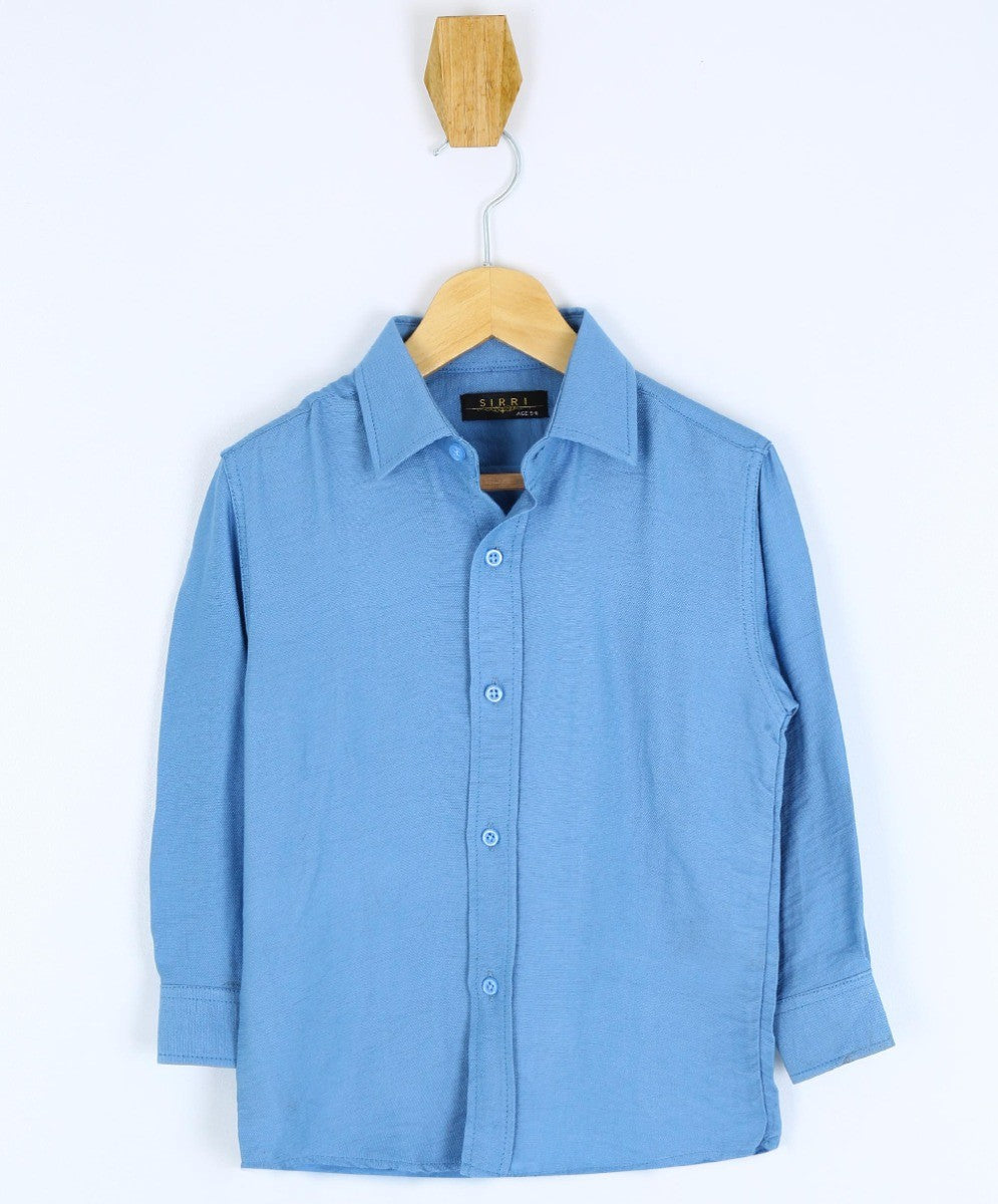 Chemise Classique en Coton et Lin pour Garçons - Bleu Bébé