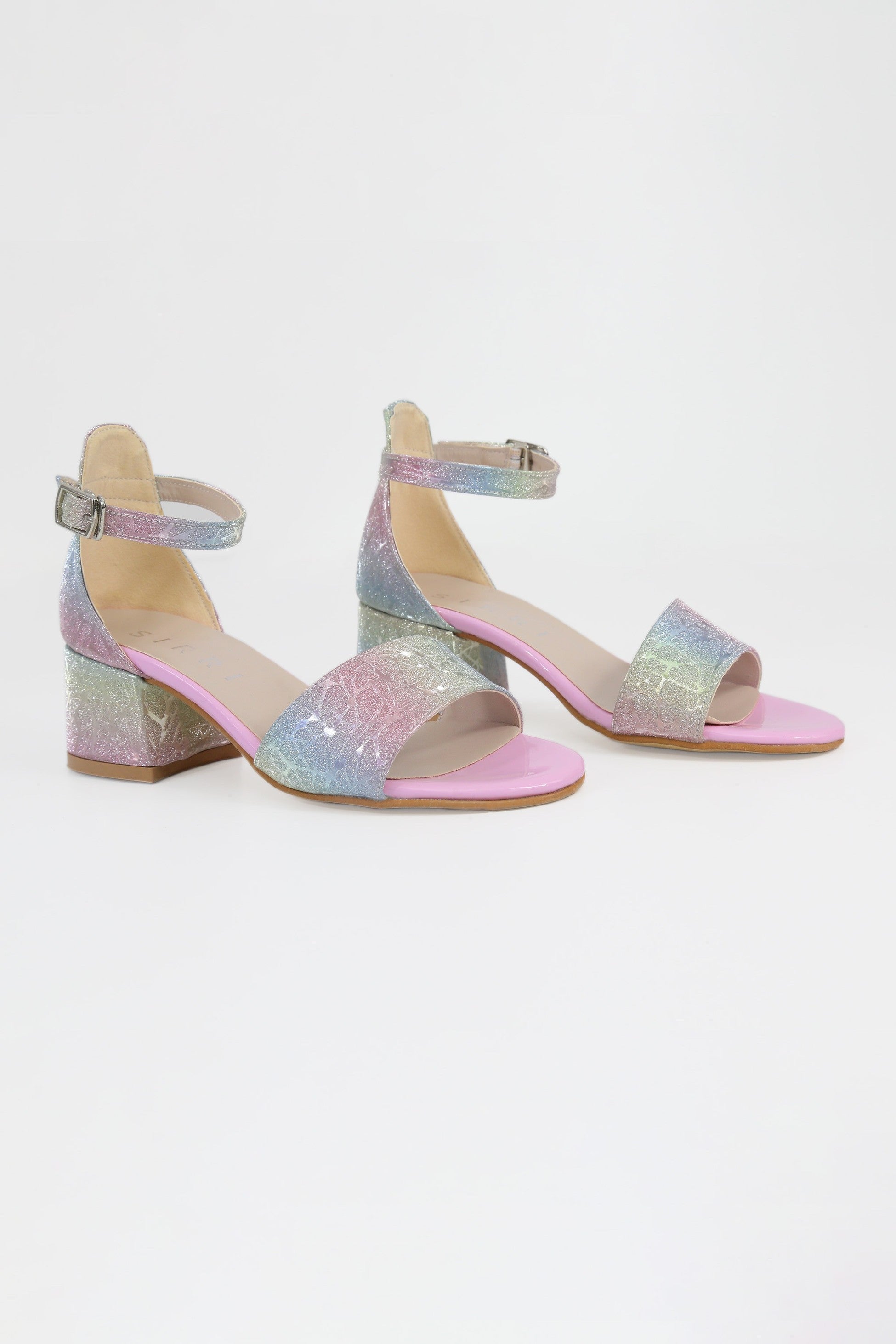 Girls Textured Silver Block Heel Sandals - JENNY - Multicolour