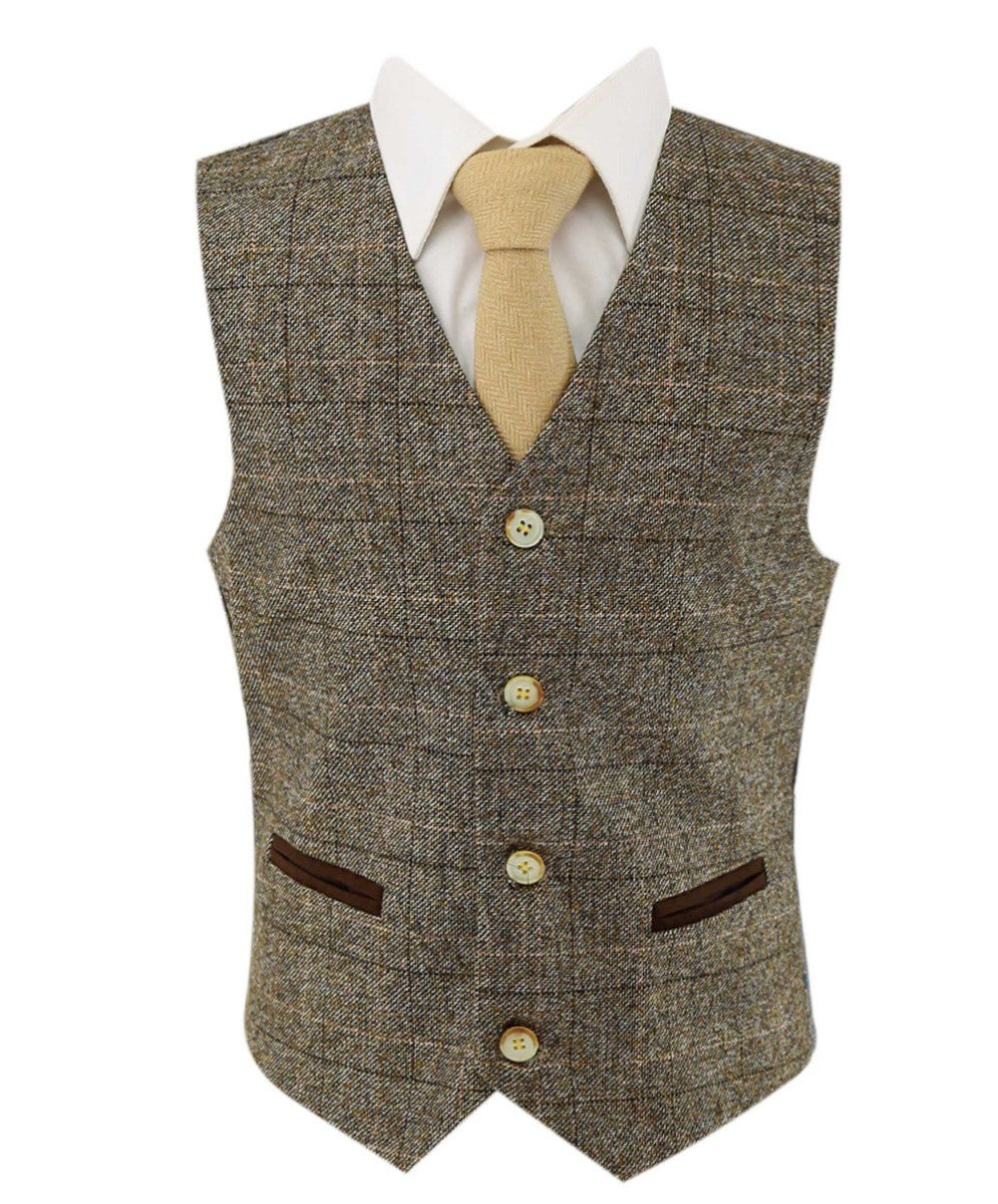 Costume en Tweed à Carreaux Tailored Fit Beige pour Garçons - LIAM - Beige