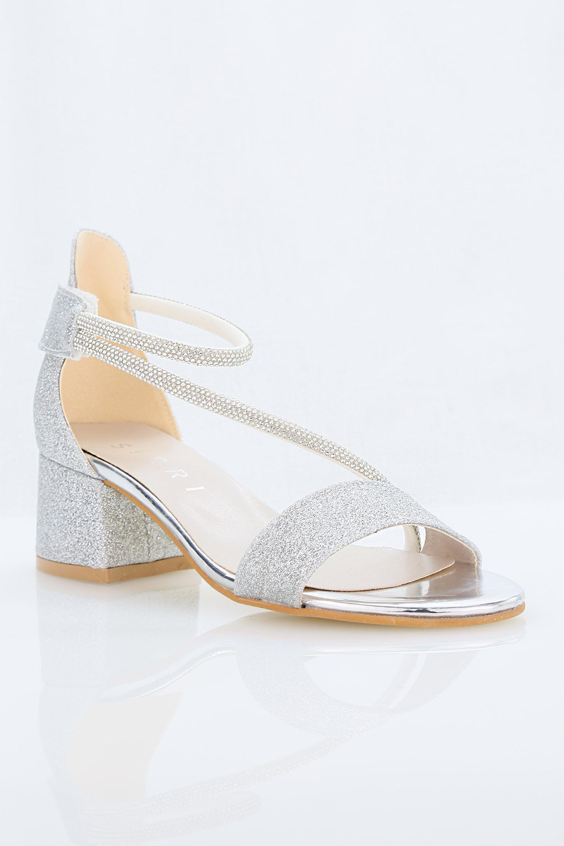 Mädchen Blockabsatz Sandalen mit Strass Kreuzriemen - DAZZLE - Silber