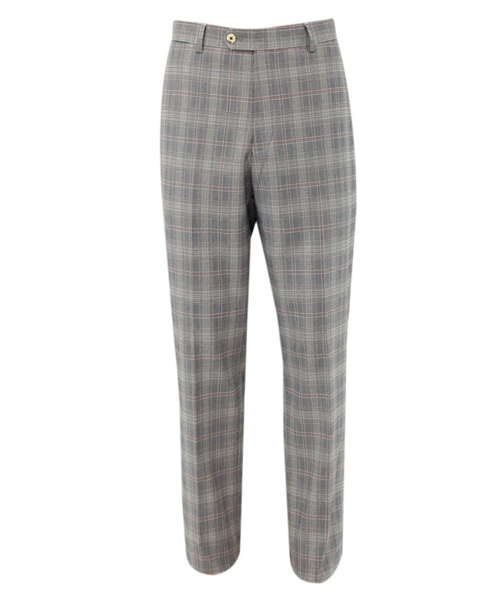 Men's Retro Check Slim Fit Grey Trousers - JULIAN - Light Grey