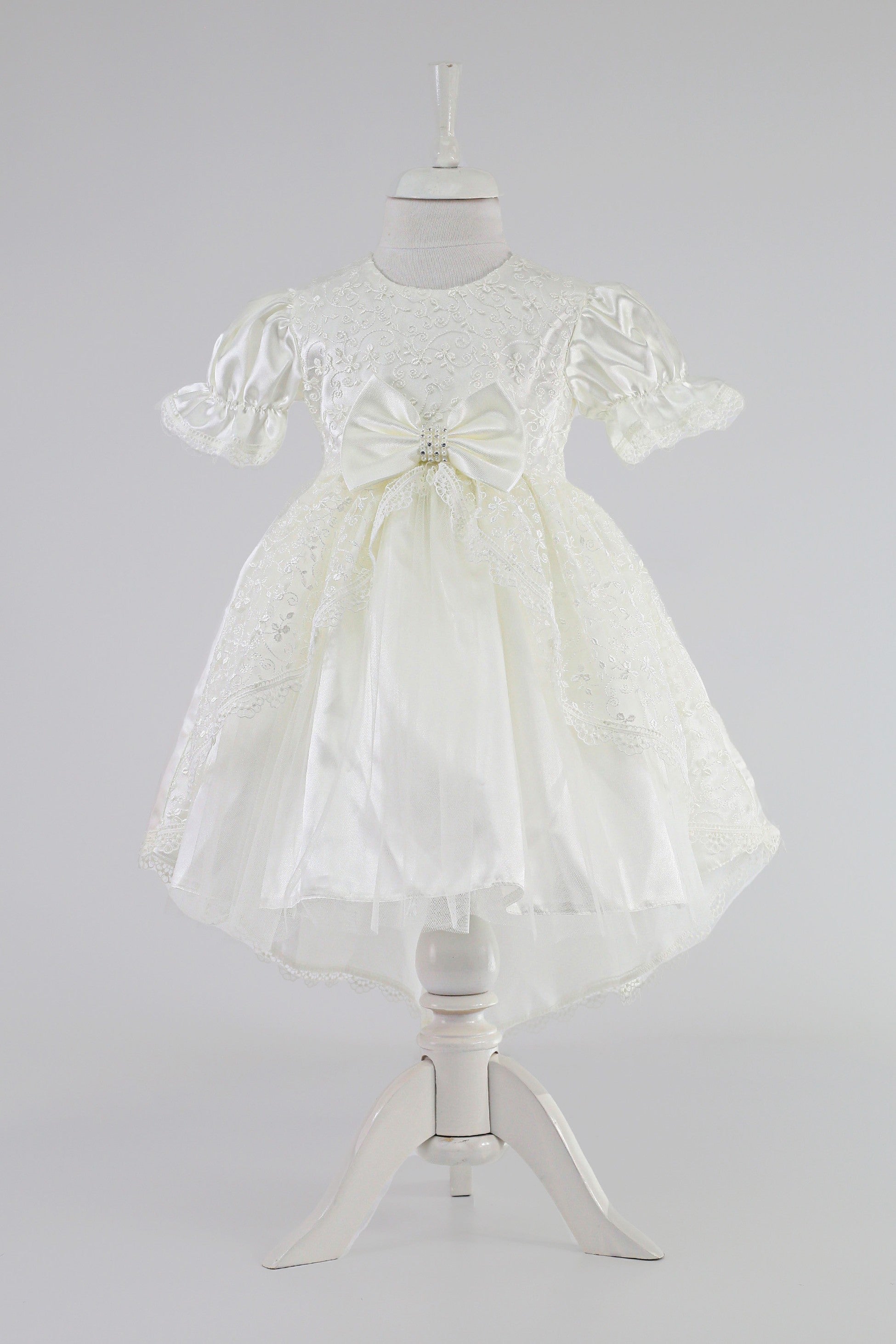 Ensemble de robe en tulle et dentelle florale pour bébés filles - B1208 - Ivoire