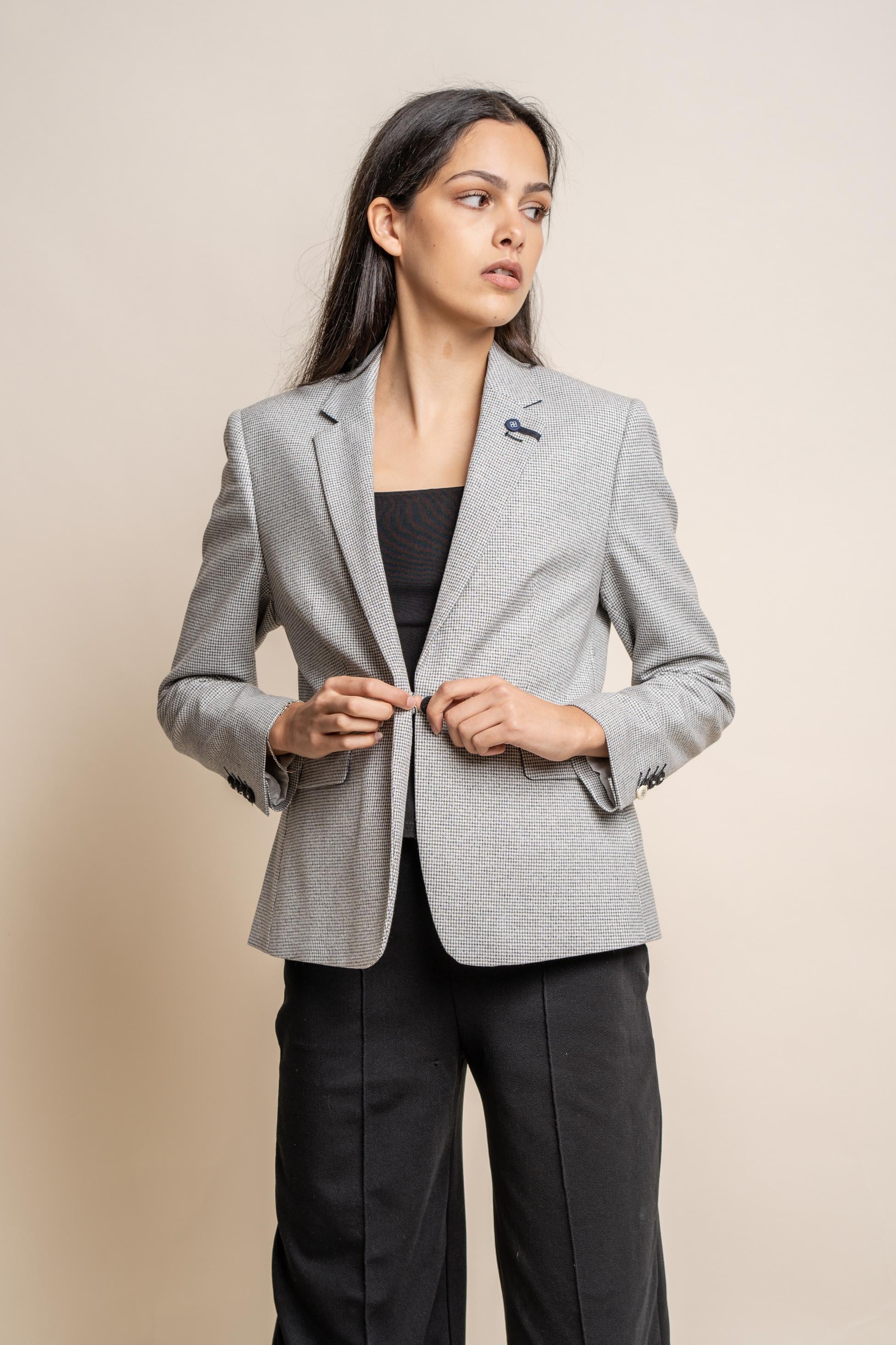 Blazer à Pied-de-Poule Slim Fit pour Femmes - KYOTO Gris - Gris