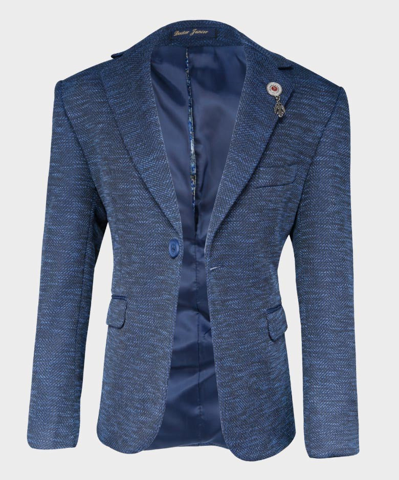 Blazer à Motifs Birdseye Tailored Fit pour Garçons - Bleu Marine