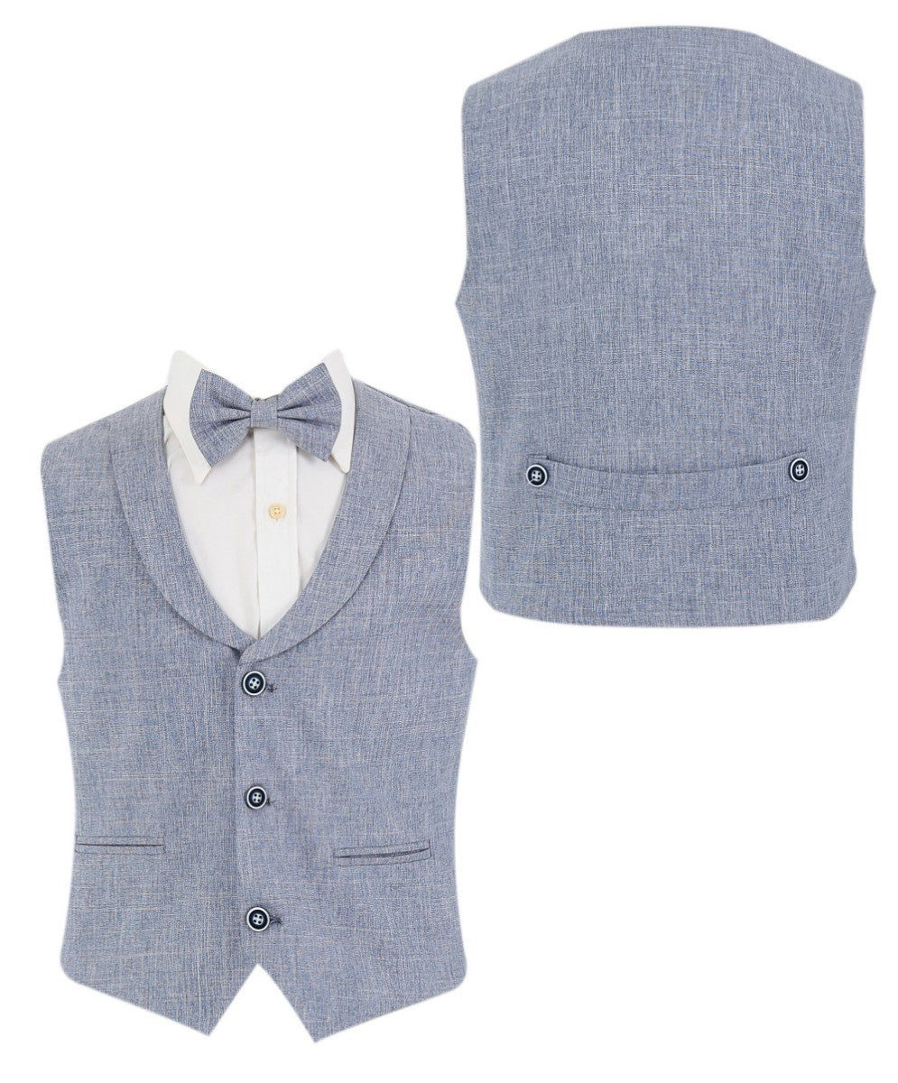Baby & Boys 4-Piece Cotton-Linen Waistcoat Shorts Suit Set - Navy Blue