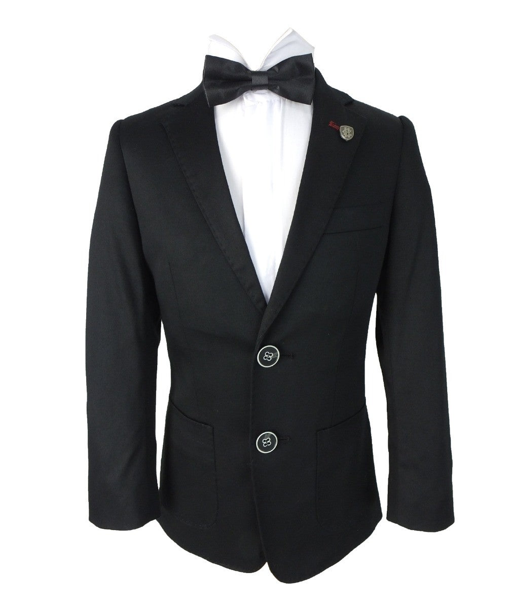 Boys Slim Fit Cotton Blazer - Black