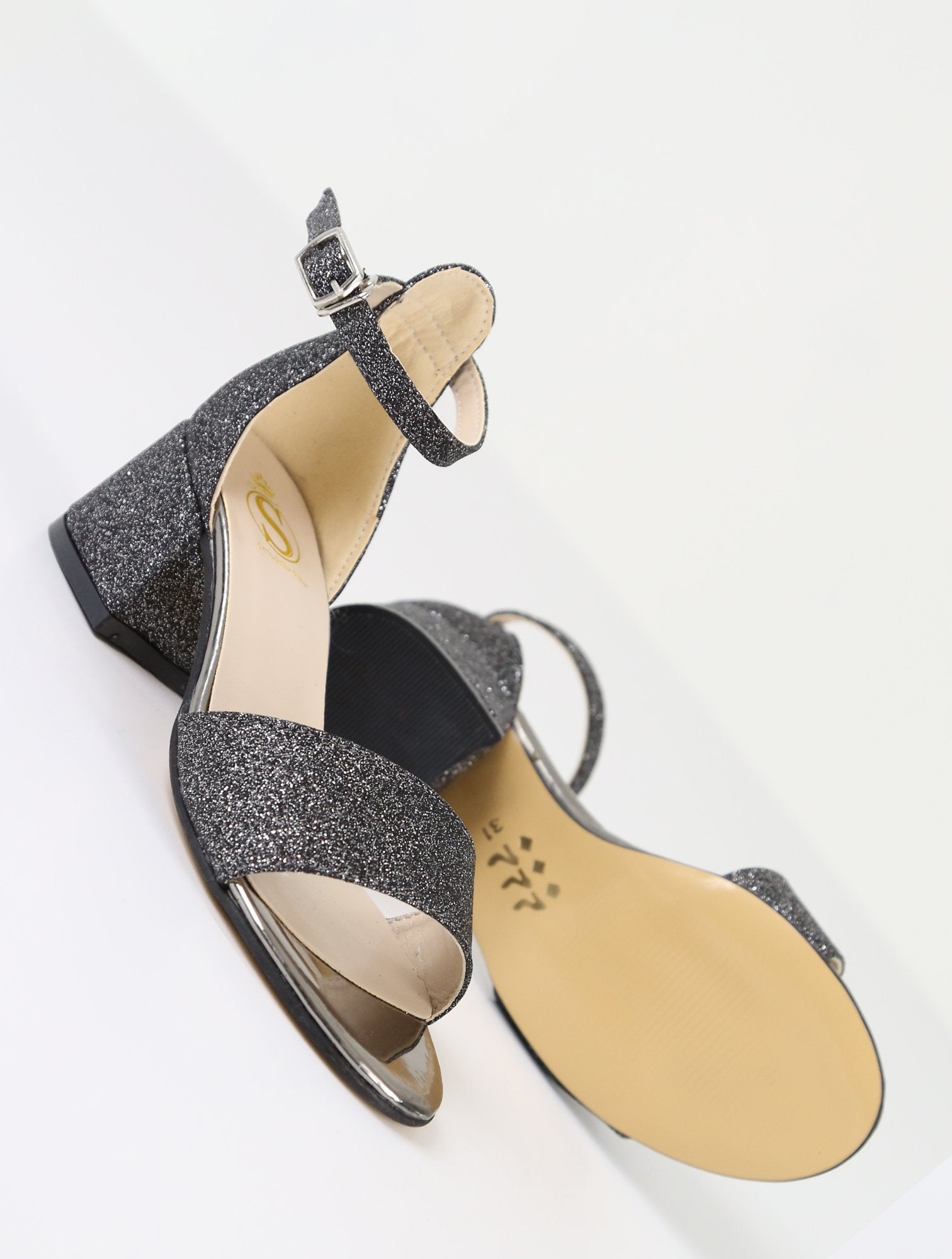 Sandales à Bloc Talon avec Bride à la Cheville pour Filles - SPARKLE - Argent Foncé