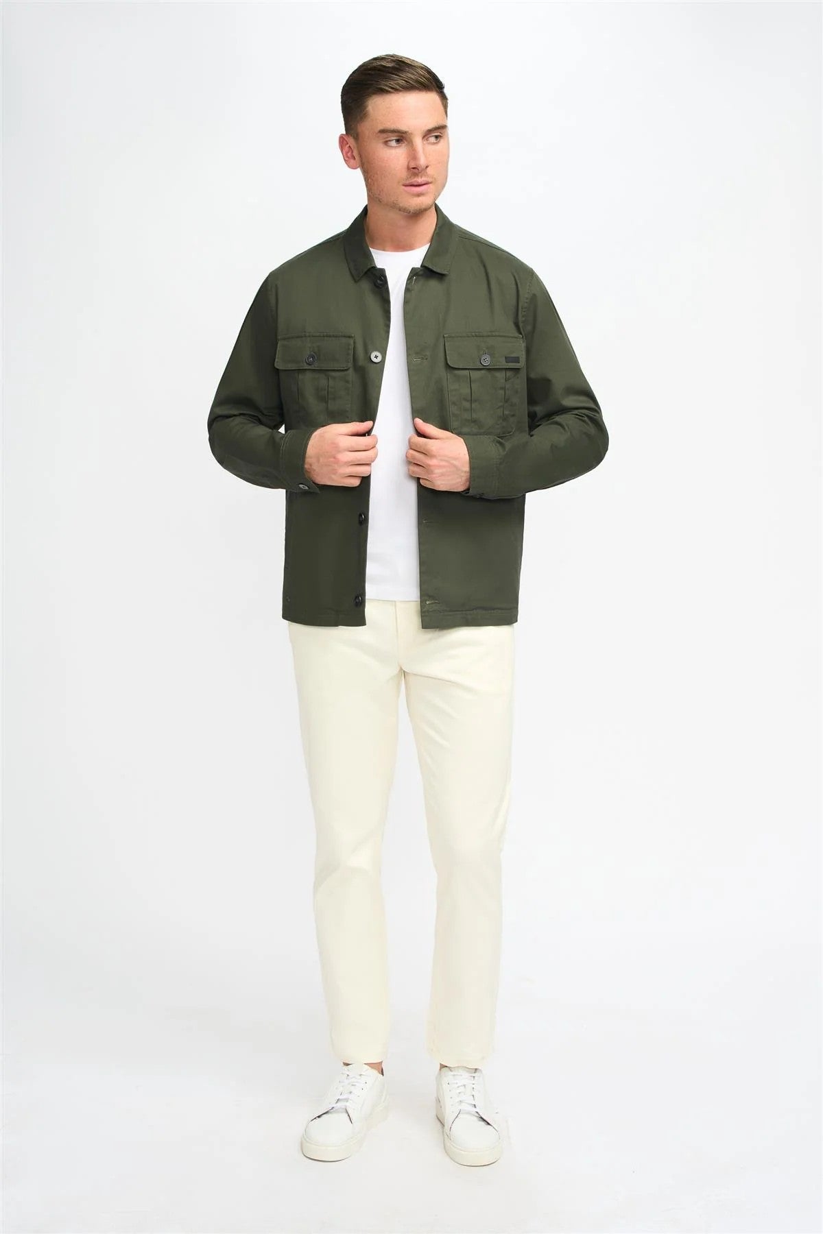 Men’s Regular Fit Cotton Overshirt - Acardi - Olive Green