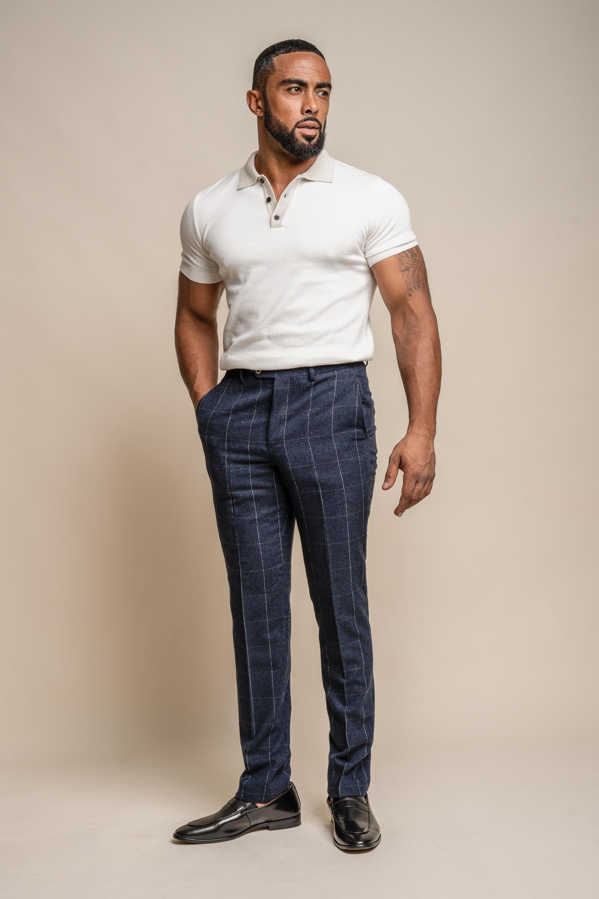 Pantalon en Laine à Motif Windowpane Bleu Marine pour Homme - ANGELS - Bleu Marine