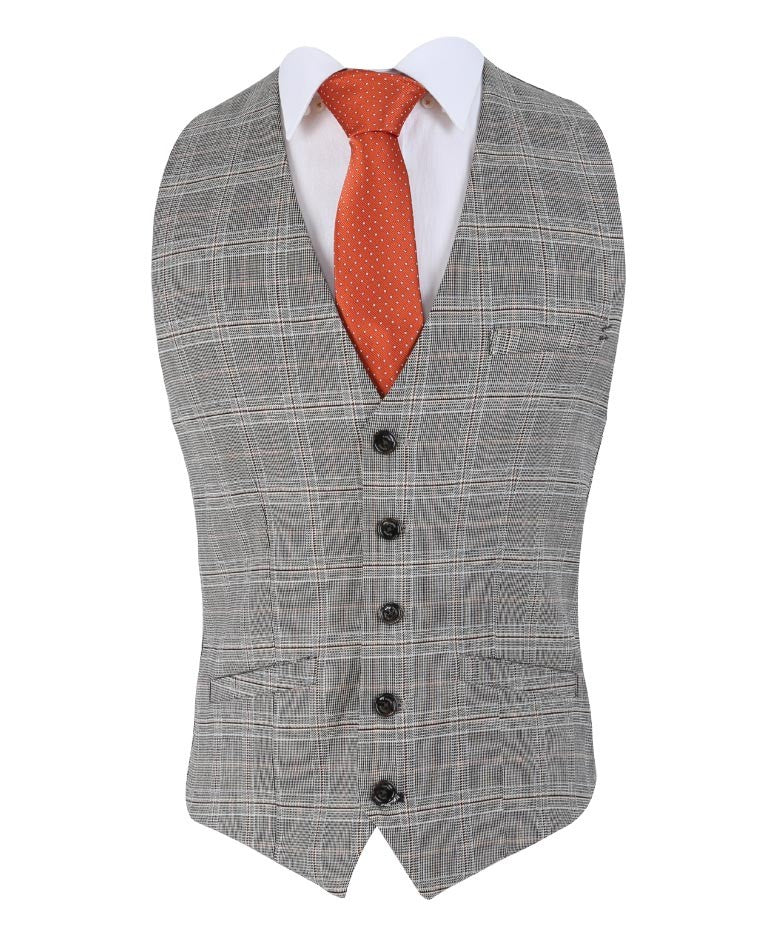 Herren Slim Fit Retro Karo Anzug - Quincy Stone - Steinbraun