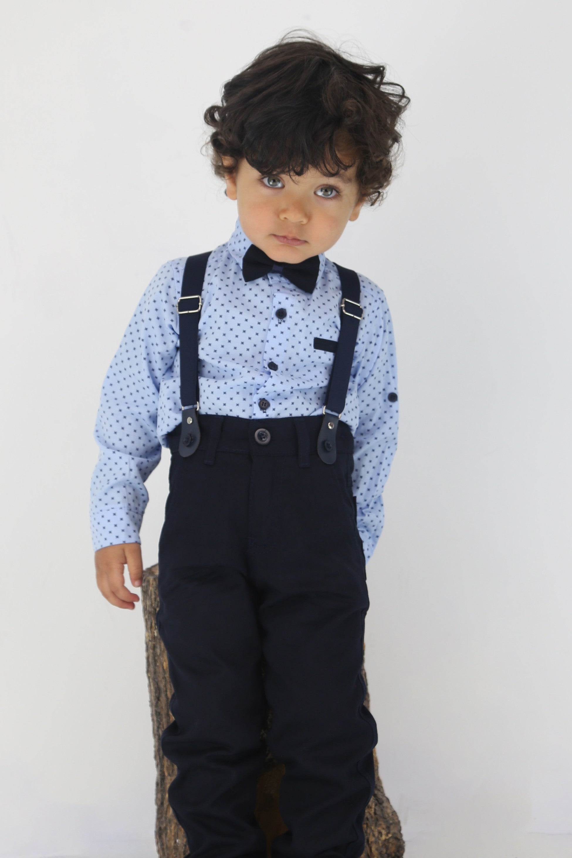 Ensemble de gentleman pour bébés et garçons - Ensemble de costume avec bretelles et pantalon 4 pièces - KELEBEK - Bleu Clair - Marine