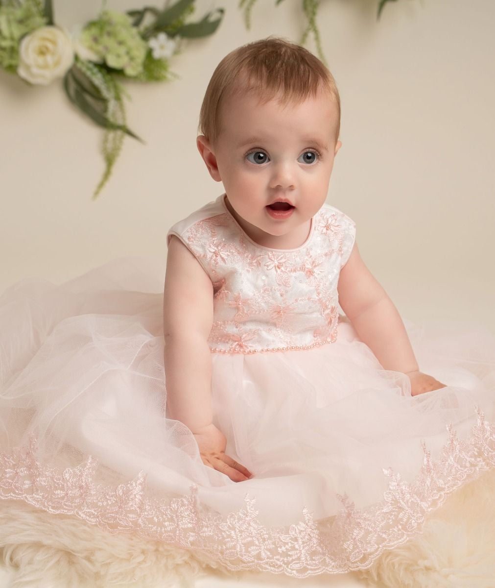 Robe en dentelle à jupe asymétrique pour bébés et filles - KHOLE - Rose Blush