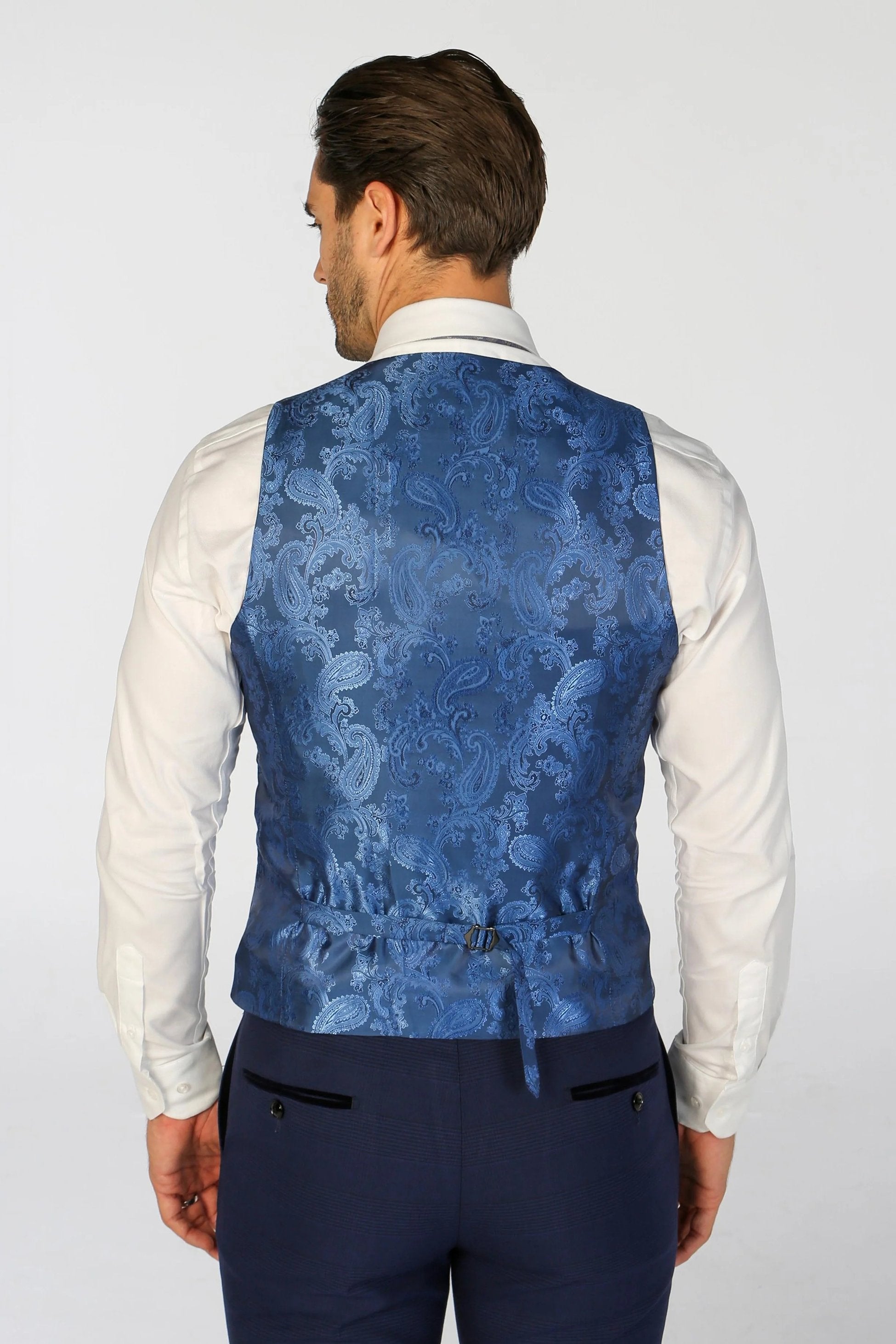 Men’s Navy Blue Check Waistcoat - MARK - Navy Blue