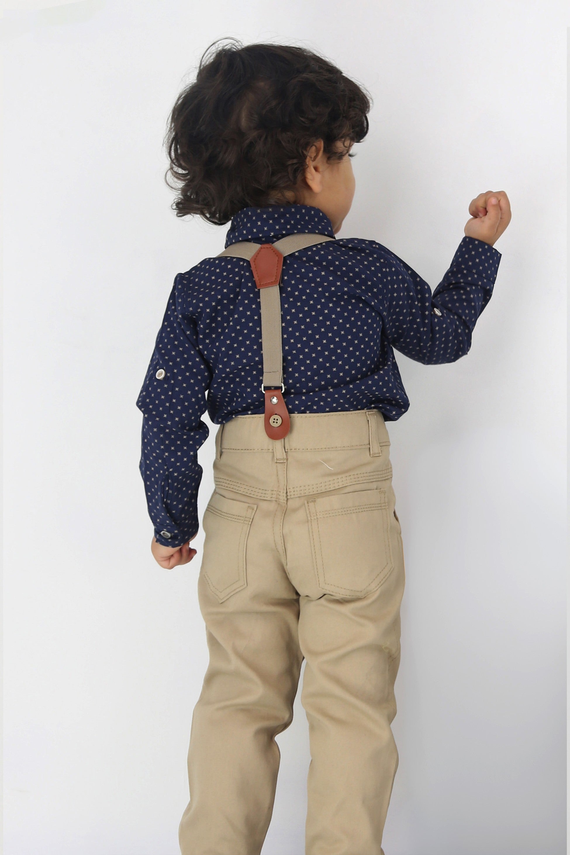 Baby & Jungen Gentleman Outfit - 4-teilige Hosensatz mit Trägern - KELEBEK - Marine - Beige