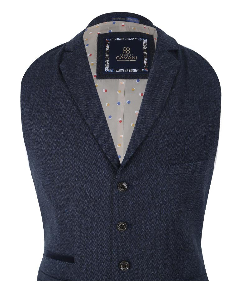 Gilet en tweed à chevrons ajusté pour hommes - MARTEZ - Bleu Marine