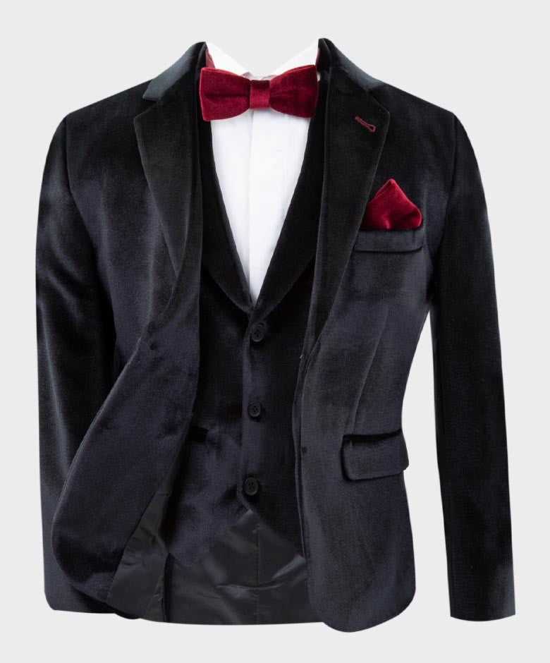 Blazer en Velours Tailored Fit avec Patte de Coude pour Garçons - Noir