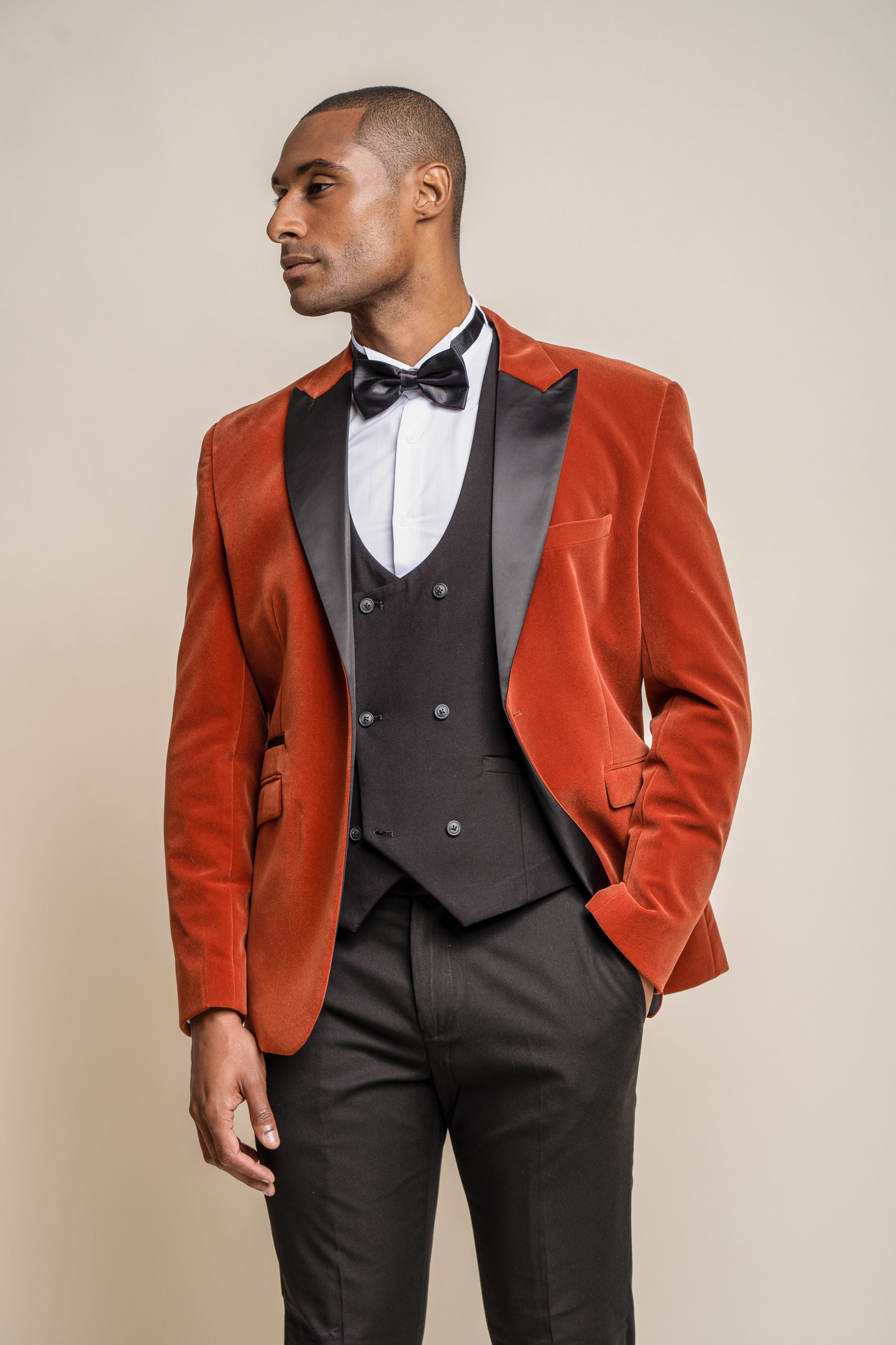 Men's Slim Fit Velvet Tuxedo Blazer - ROSA - Copper