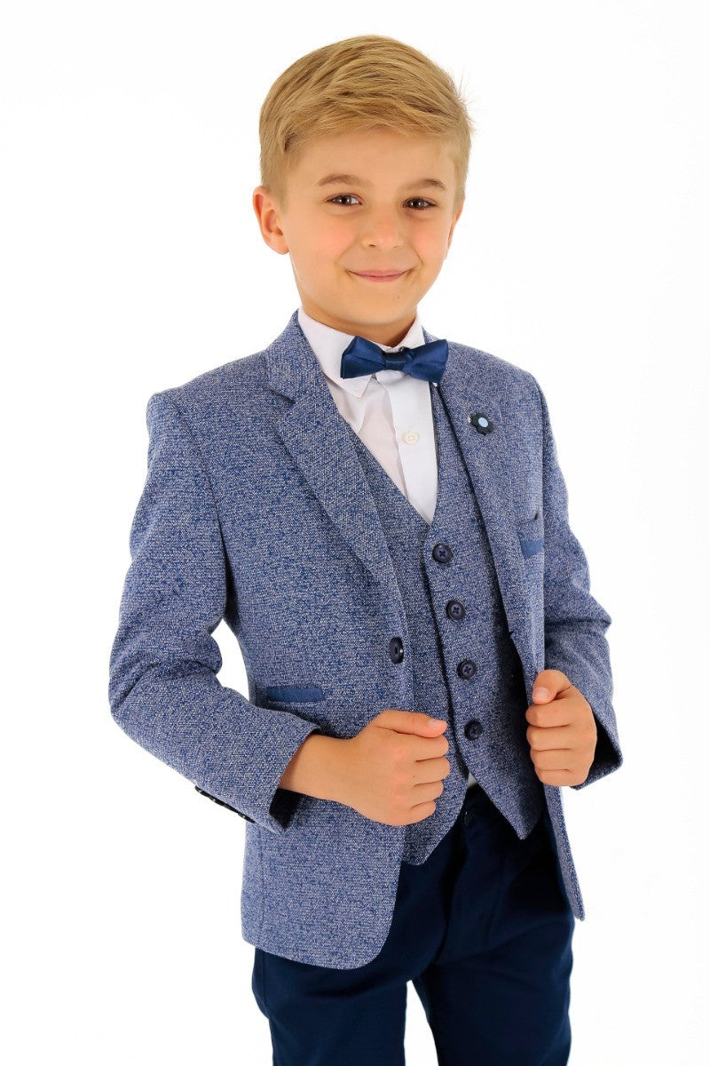 Jungen Baumwoll Slim Fit Blazer und Westen-Set - Frank - Dunkelblau