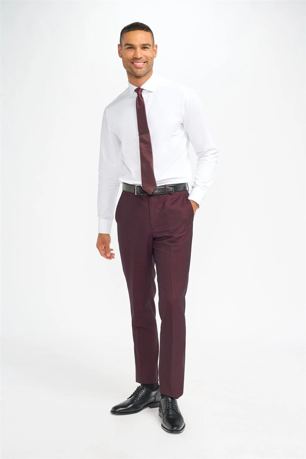 Men's Slim Fit Tweed Check Pants - CARIDI WINE - Wine