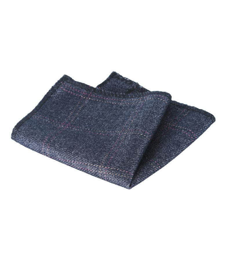 Boys & Men's Check Tweed Pocket Handkerchief - Charcoal Grey