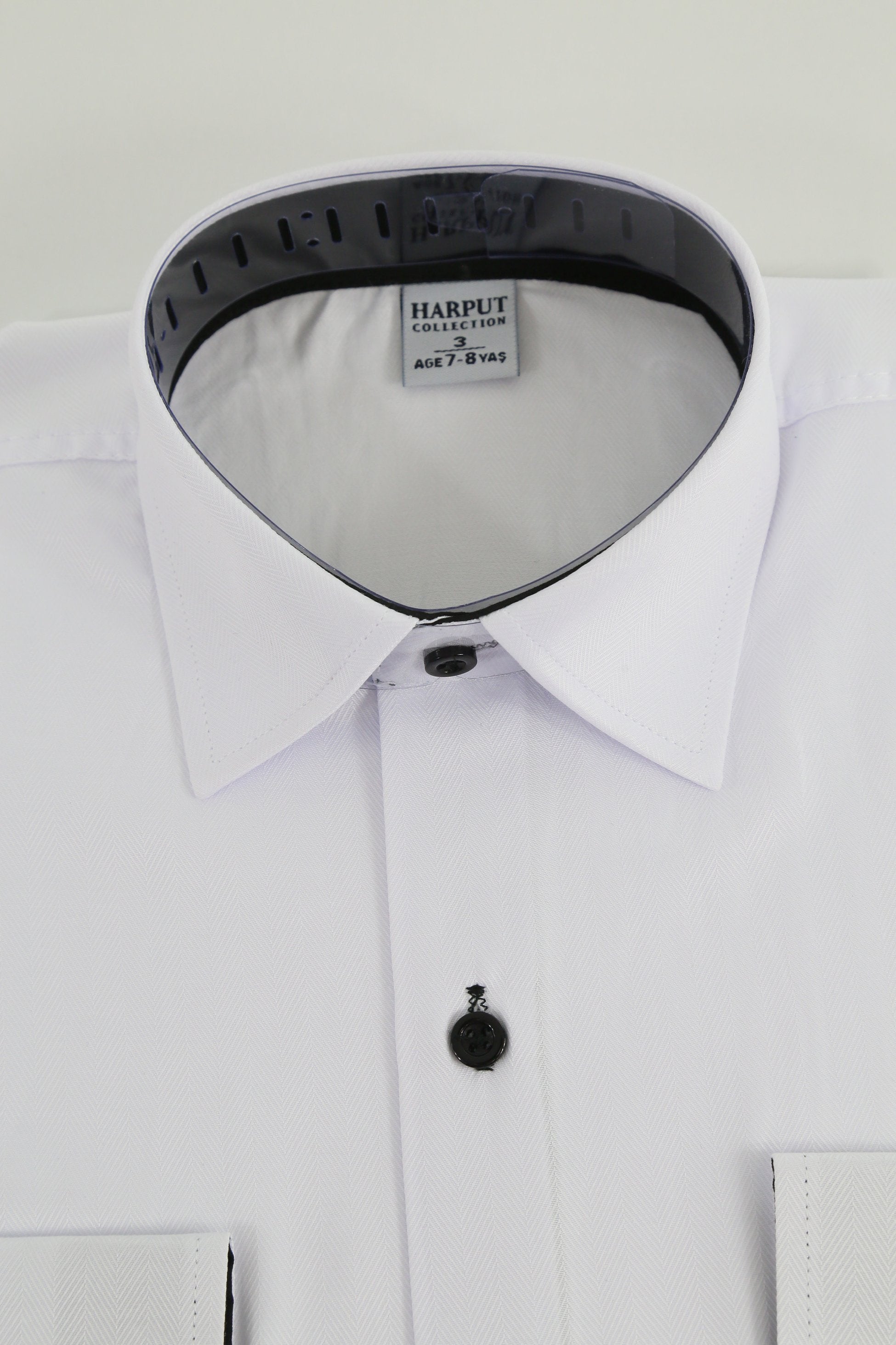 Chemise habillée formelle blanche avec boutons de manchette pour garçons - Motif Herringbone - HARPUT - Blanc