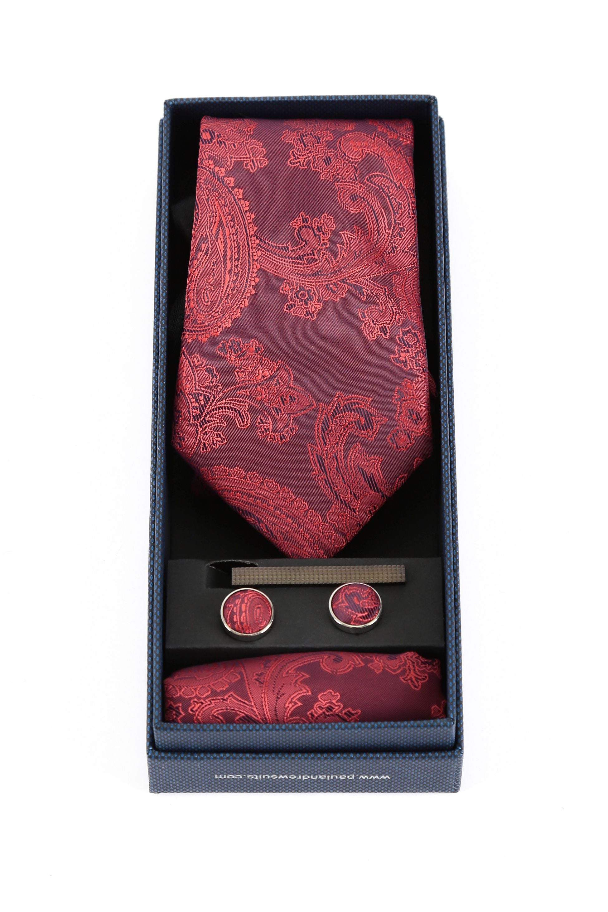 Ensemble cravate et boutons de manchette paisley pour hommes - Bourgogne