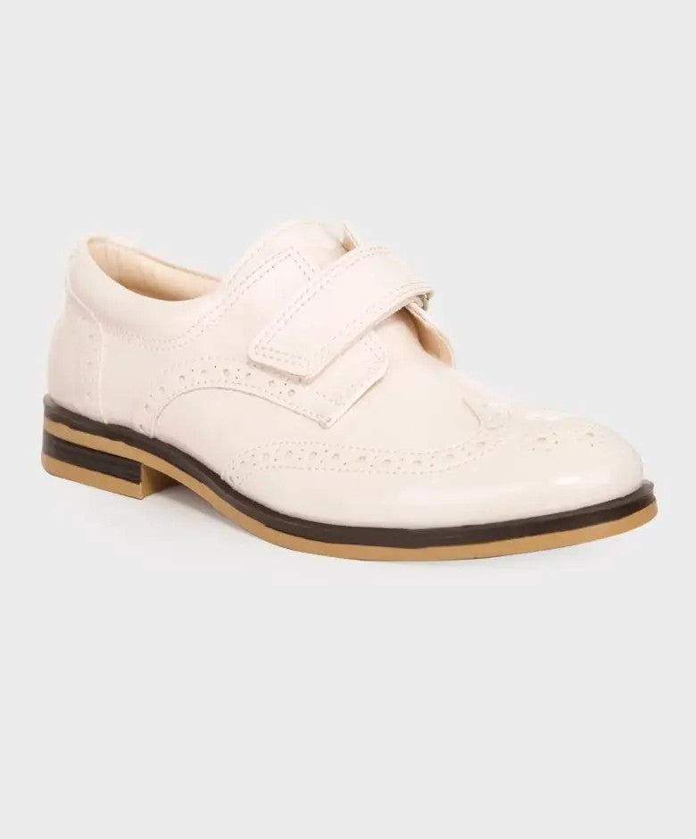 Jungen Patent Brogue Klettverschluss Formelle Schuhe - Elfenbein-Creme