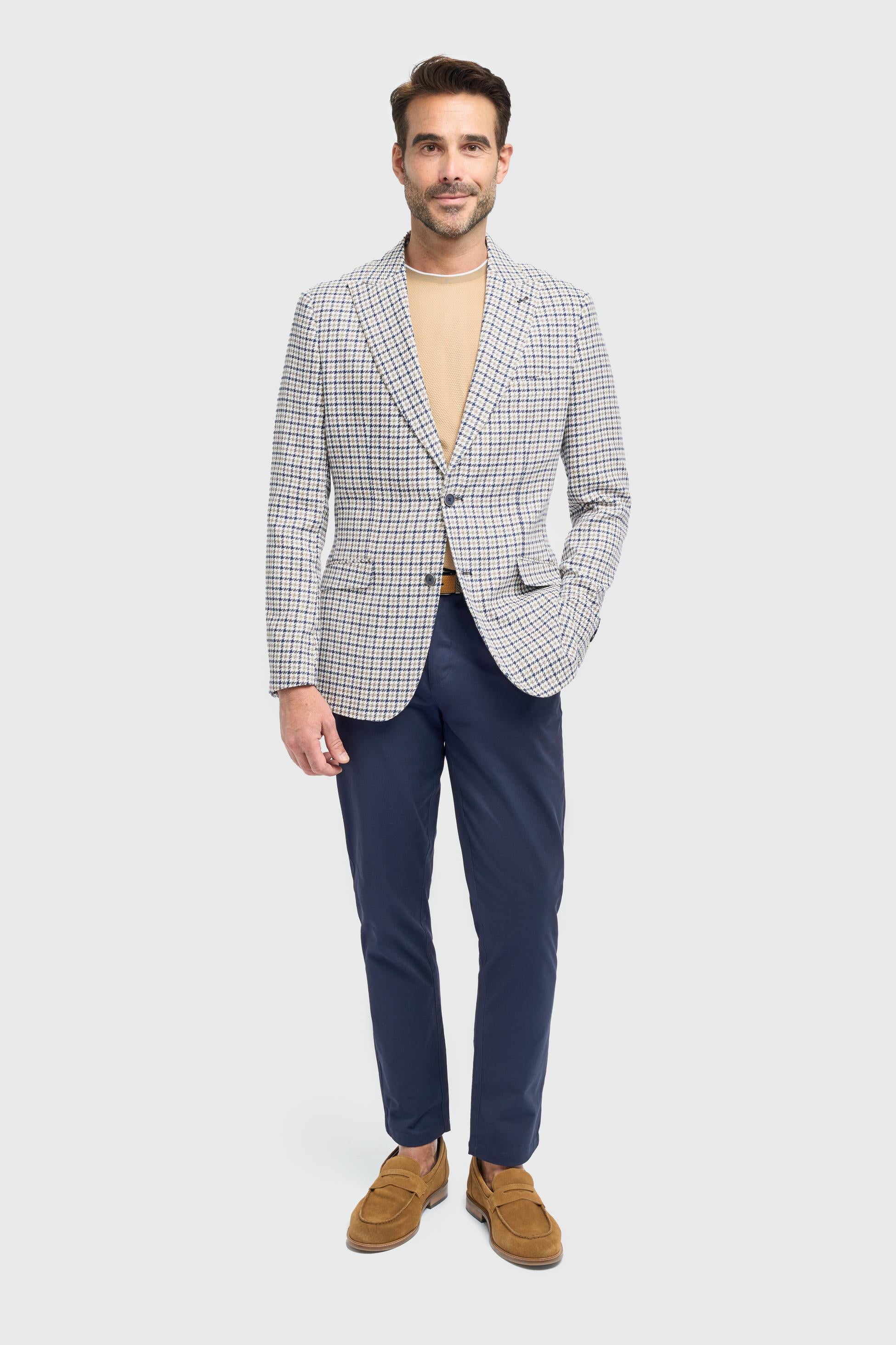 Blazer en coton à motif houndstooth beige pour hommes - Bartela - Beige