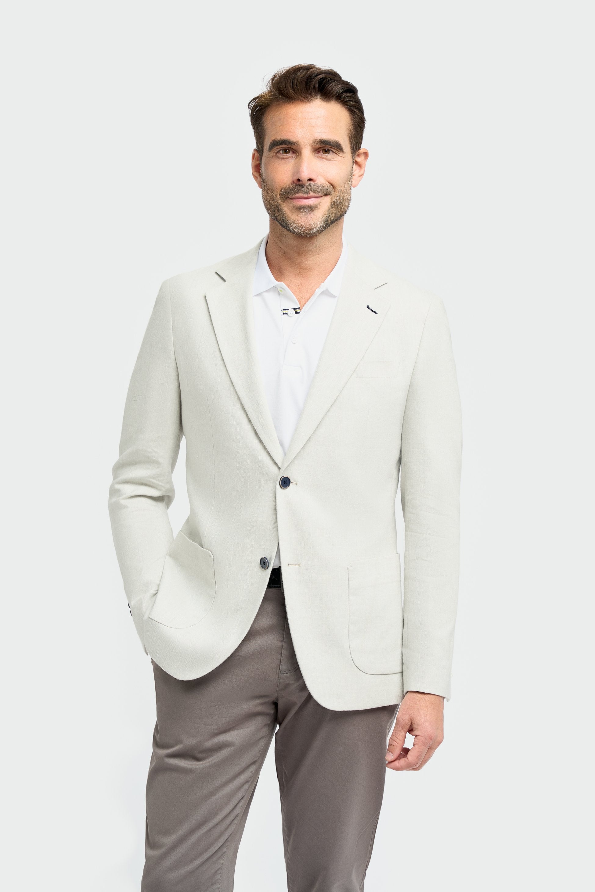 Blazer en lin à poche à rabat en herringbone pour hommes - Luigi - Gris Ardoise