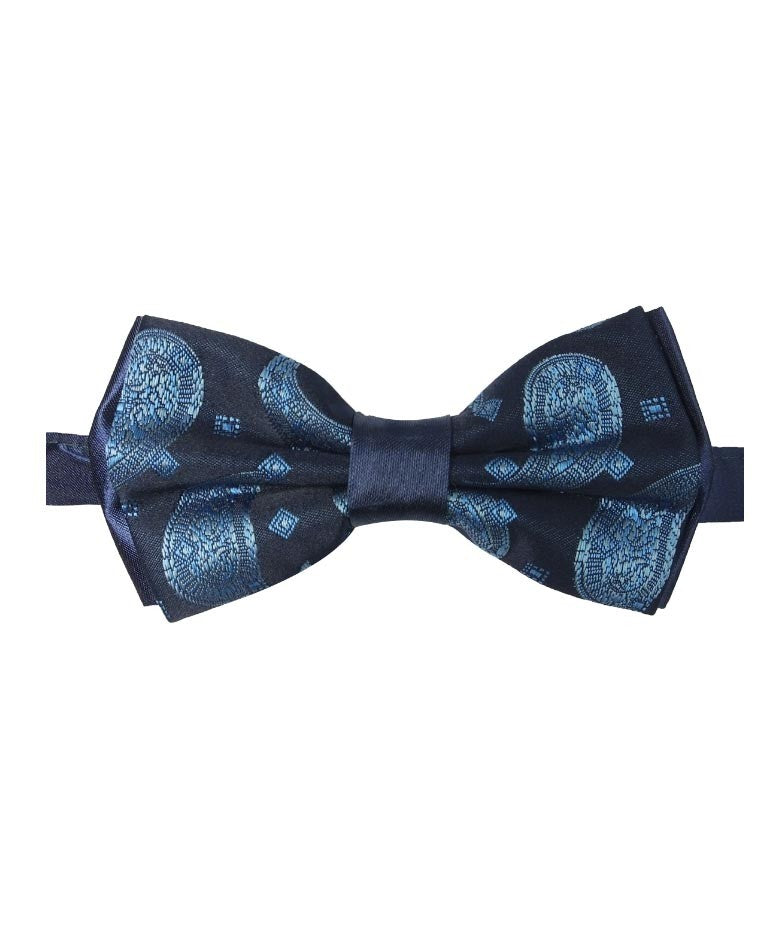 Ensemble de nœud papillon et pochette à motif cachemire pour garçons et hommes - bleu marine et Bleu